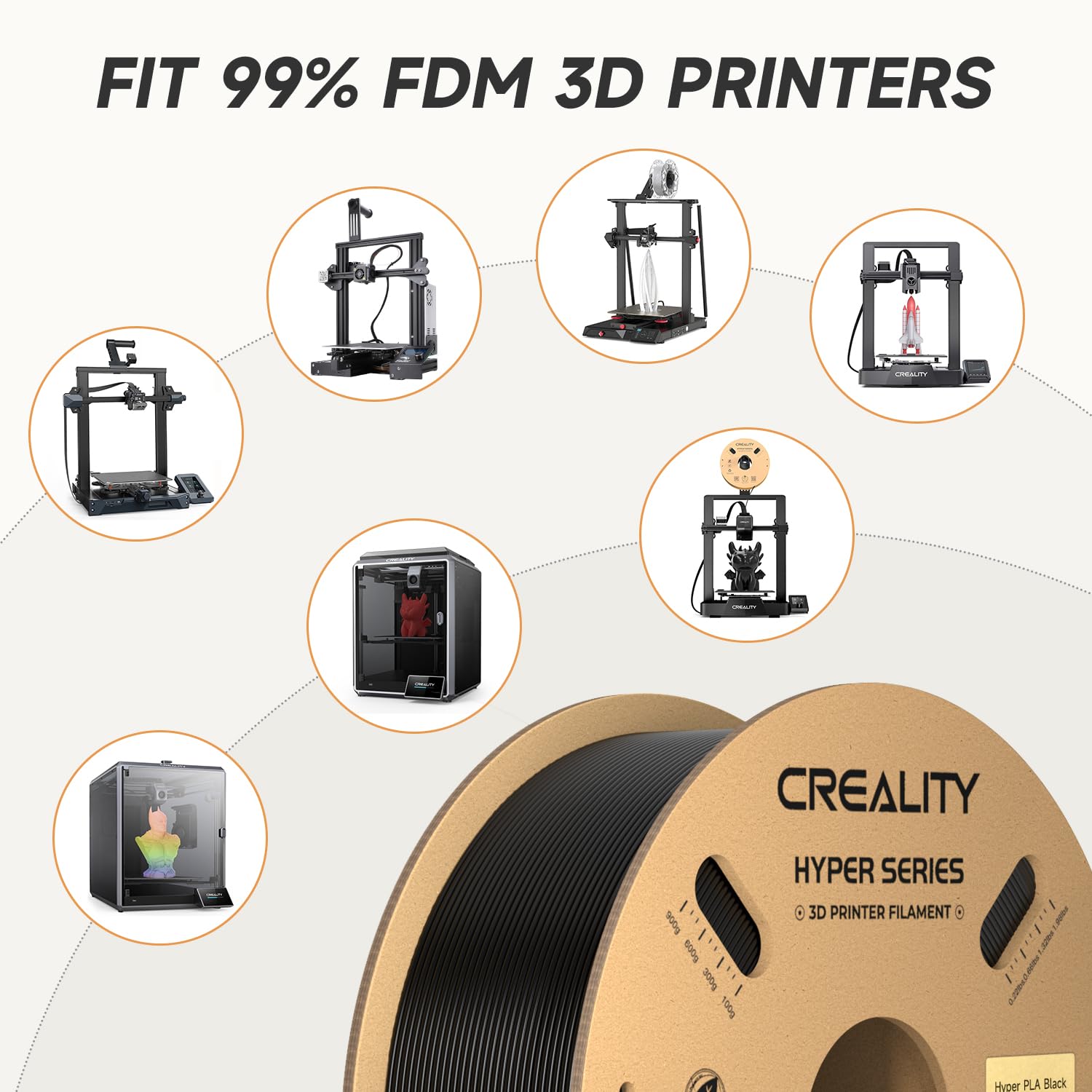 Creality Hyper Pla Filament 1.75Mm Black 2Kg, 30 600Mm/S High Speed Pla 3D Printer Filament, 2 Pack 1Kg Spool(2.2Lbs) Pla, Dimen