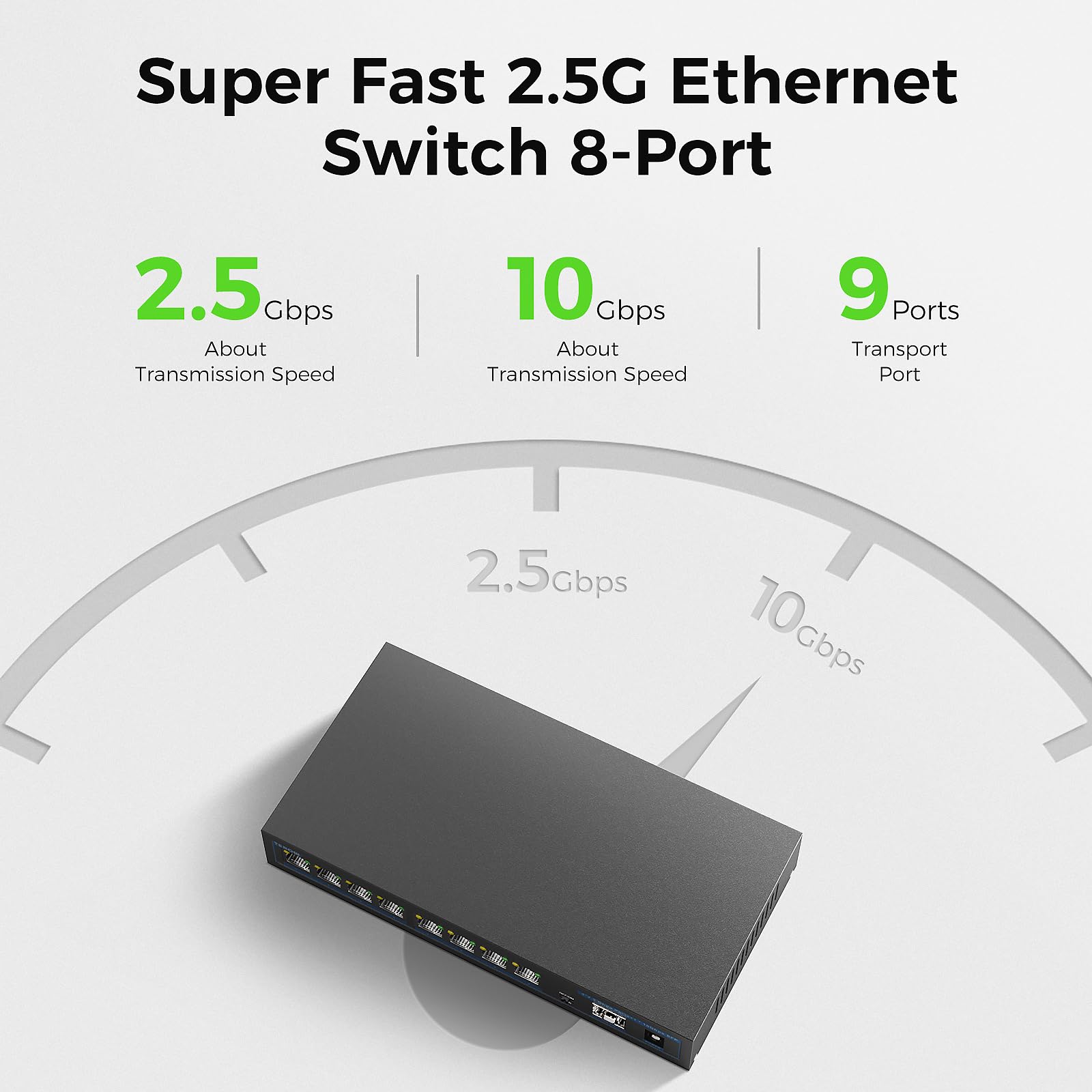 9 Port 2.5G Poe Ethernet Switch Unmanaged, 8 X 2.5G Poe Base T & 1 X 10G Sfp, Multi Speed Network Switch, Compatible With Gigabi