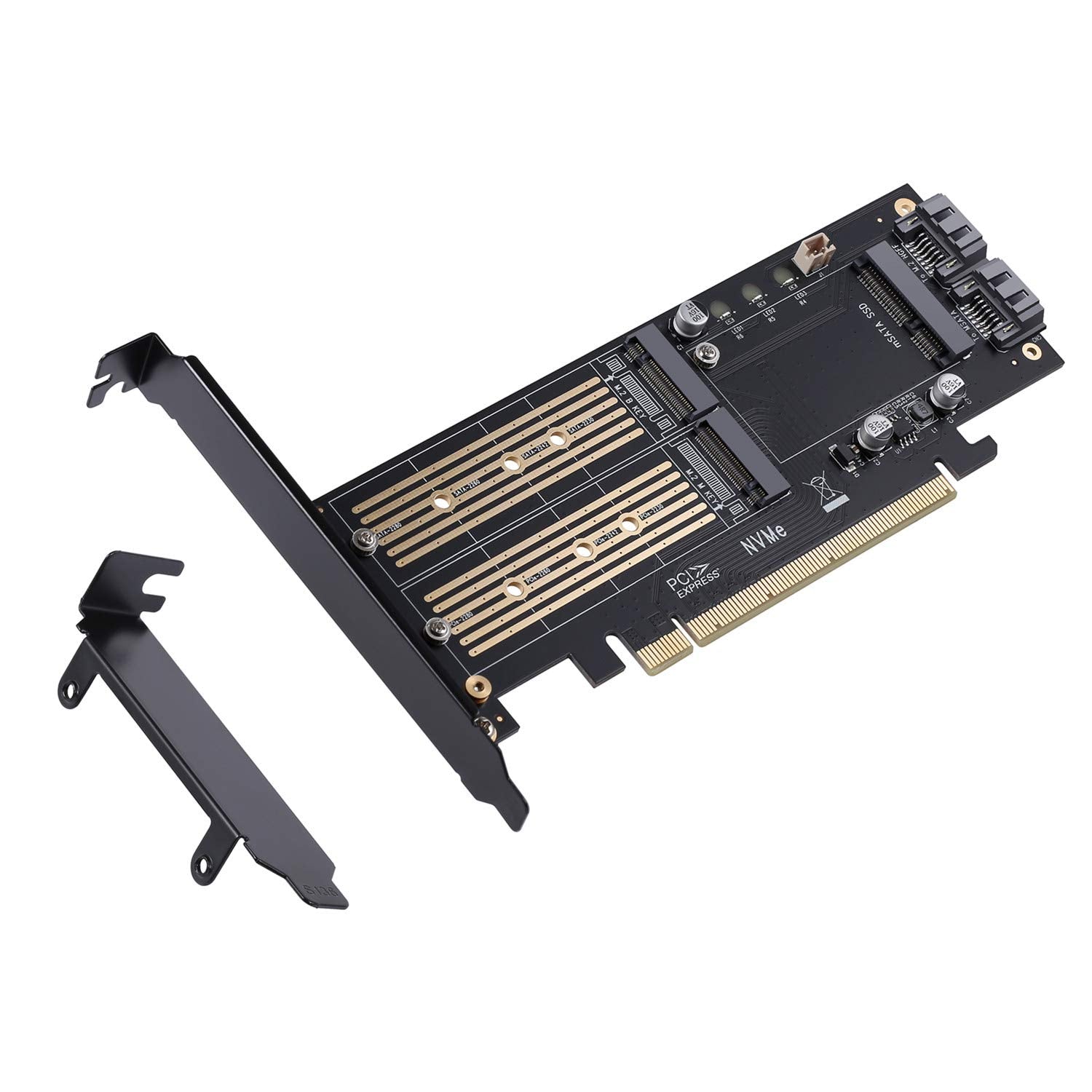 3 In 1 M.2 And Msata Ssd Adapter Card For M.2 Nvme To Pcie Adapter,M.2 Sata Ssd To Sata Iii Adapter,Msata To Sata Adapter (With 2 Aluminum Heatsink)