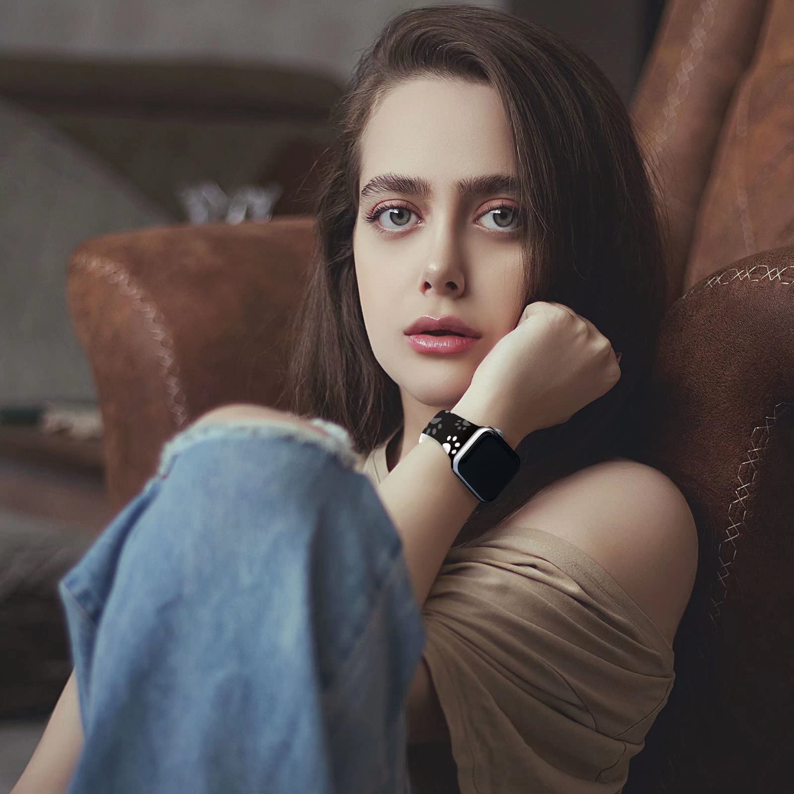 Dog Paws Sport Watch Band Compatible With Apple Watch 42Mm 44Mm 45Mm Women Replaceable Silicone Smartwatch Straps For Iwatch Ser