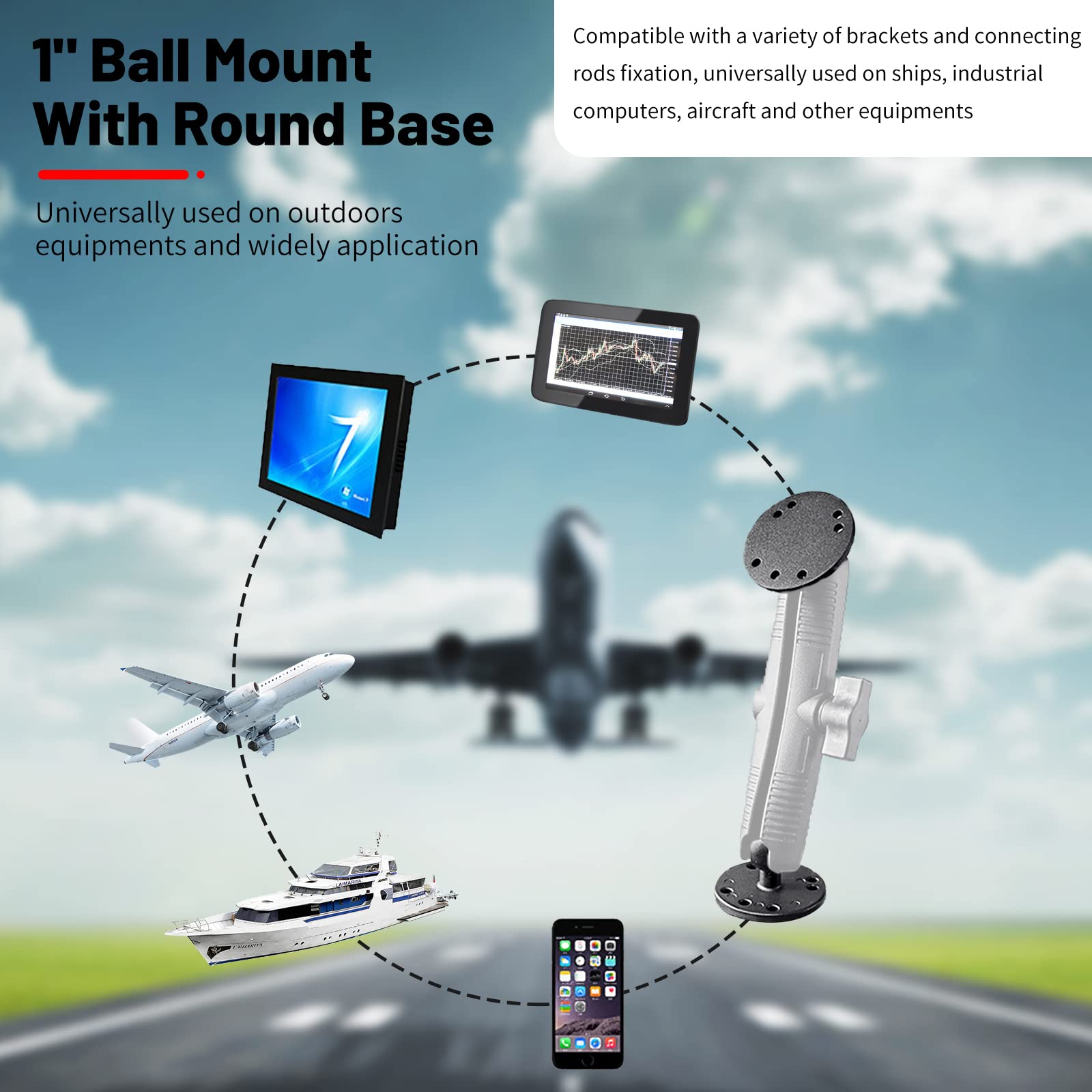 1 Inch Ball Mount Compatible With Ram Mount Suitable For Cars, Motorcycles, Bicycles(S L9575)