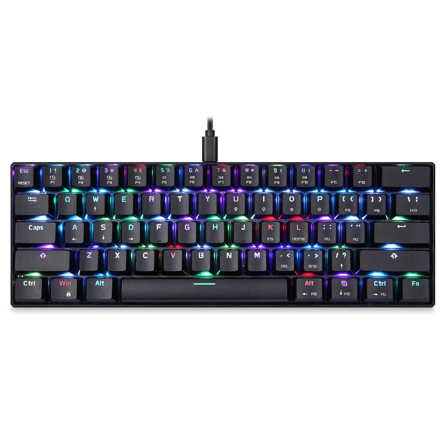 Motospeed 60% Mechanical Keyboard Portable 61 Keys Rgb Led Backlit Type C Usb Wired Office/Gaming Keyboard For Mac, Android, Win