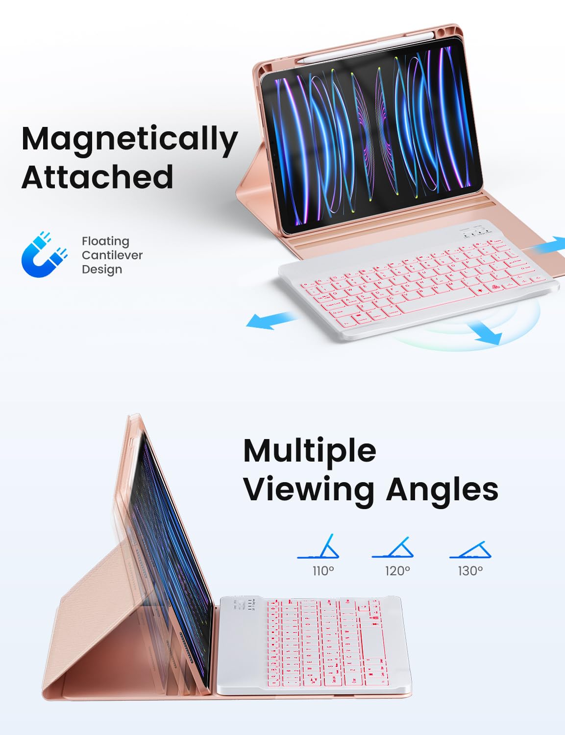 Oyeeice Keyboard Case For Ipad Air 6Th 11 Inch M2 2024, Air 5Th/ 4Th 10.9'' 2022/2020, Pro 11'' (4Th, 3Th Generation)  Detachabl