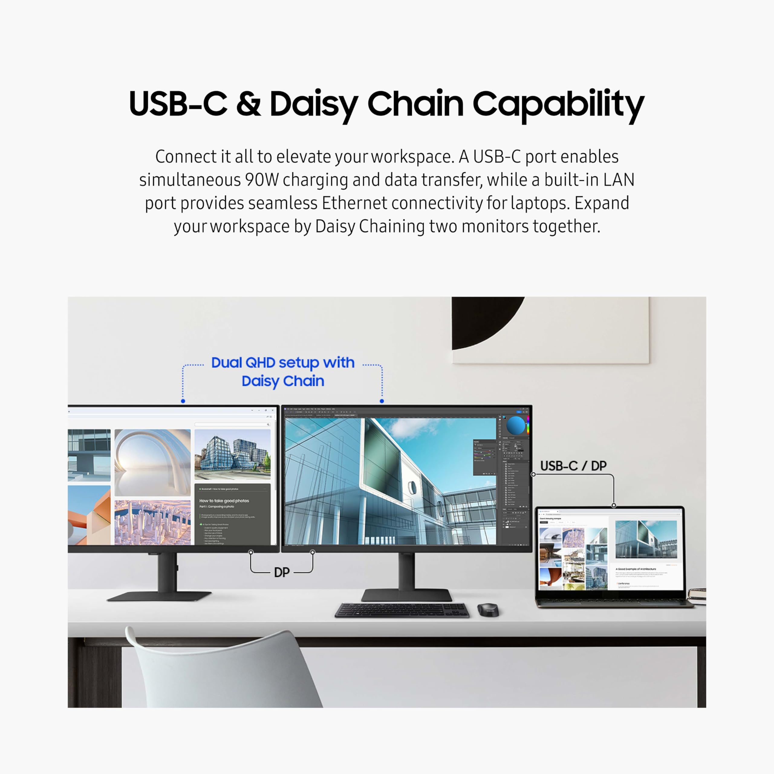 Samsung 32 Viewfinity S6 (S60Ud) Series Qhd High Resolution Computer Monitor, 100Hz, Hdr10, Usb-C, Built-In Lan Port, Daisy Chai