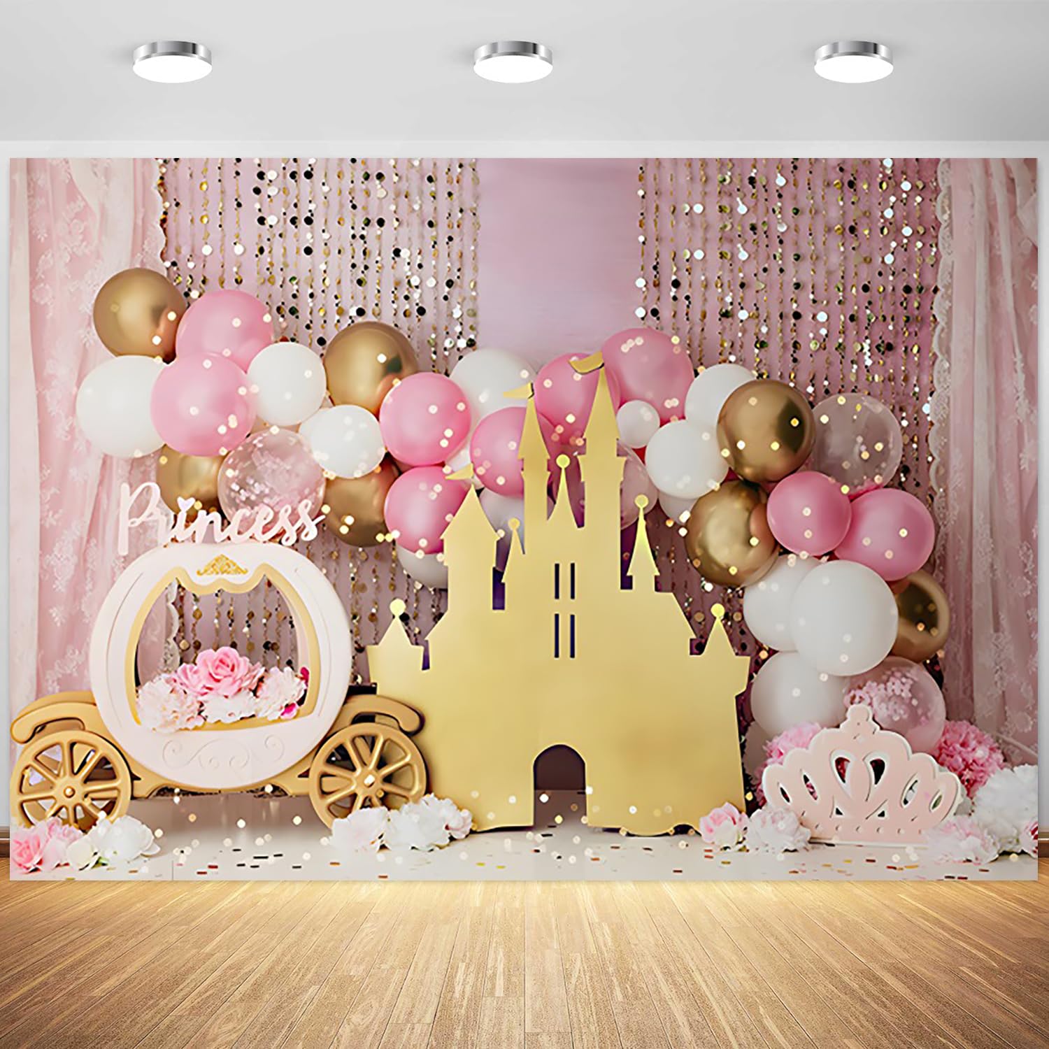 9X6Ft Pink Balloons Princess Birthday Backdrop Sweet One Castle Photography Background Girls Happy Birthday Party Cake Table Ban