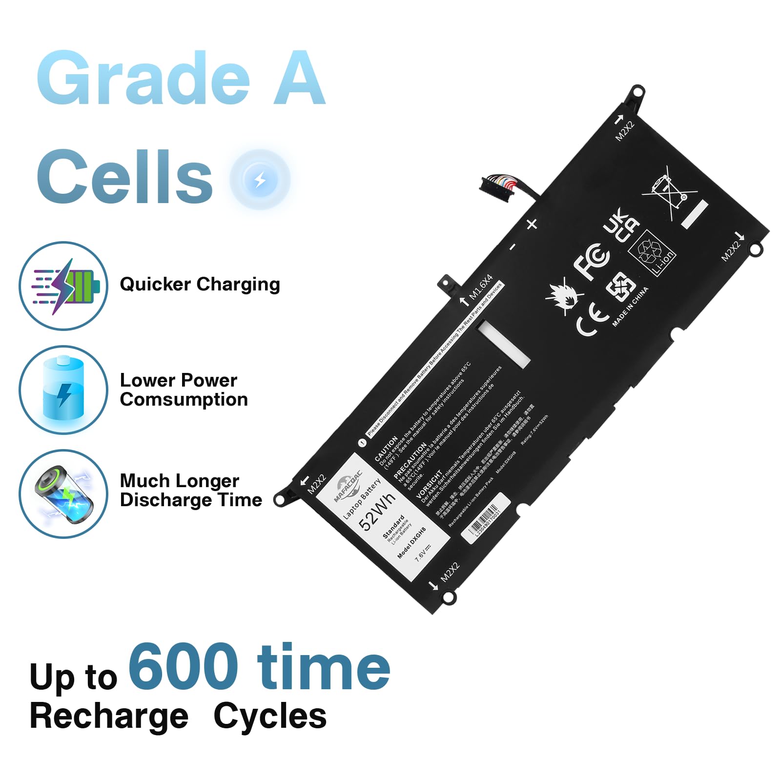 Mafacbac Dxgh8 7.6V 52Wh Laptop Battery: Replacement For Dell Xps 13 9370 9380 7390 Inspiron 13 7000 7391 2 In 1 5390 5391 Xps13