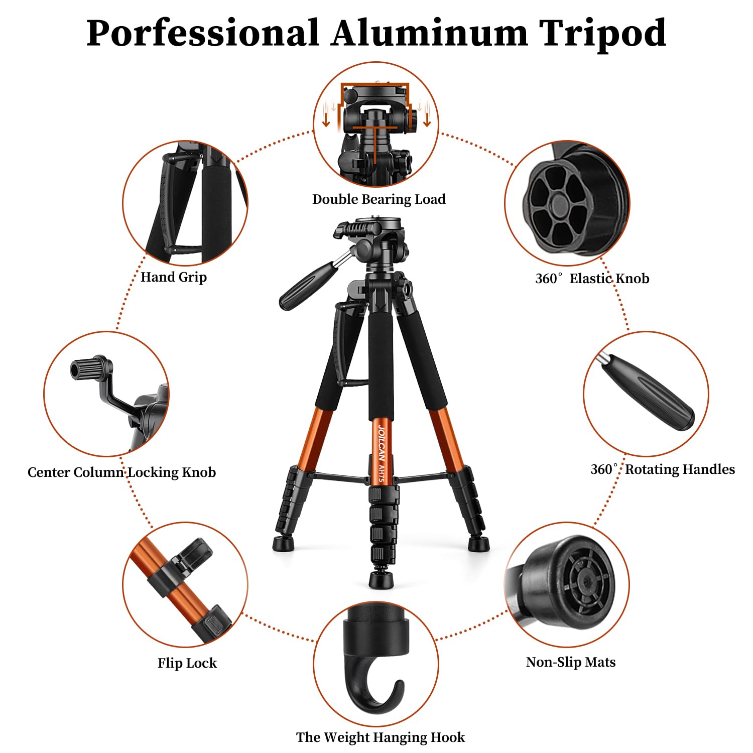 Joilcan Tripod Camera Tripods, 74'' Tripod For Camera Cell Phone Video Photography, Heavy Duty Tall Camera Tripod Stand, Profess