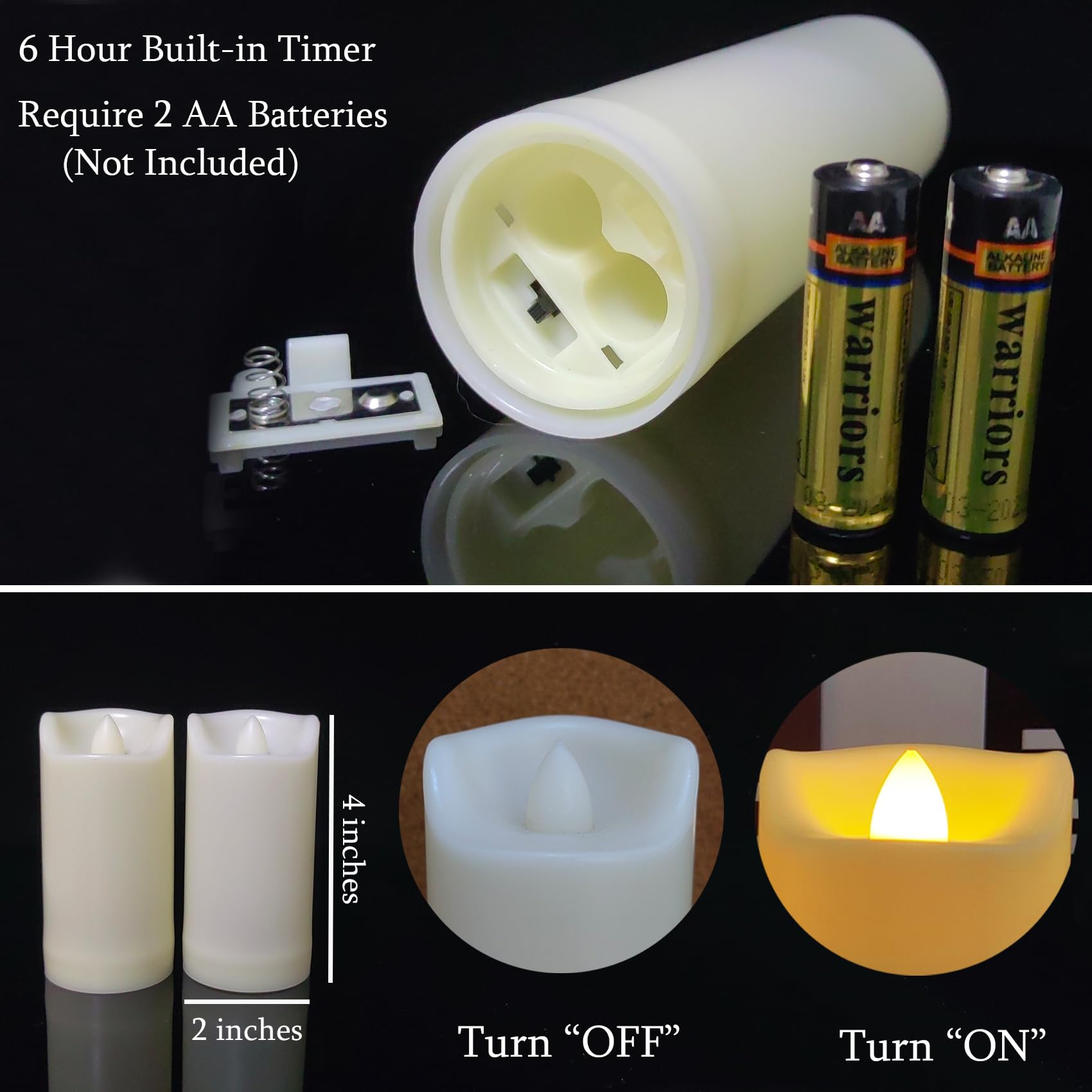 4 Pack Led Battery Operated Candles 2''X4'' Plastic Flickering Flameless Candles With Timer Outdoor Waterproof Wedding Party Hal