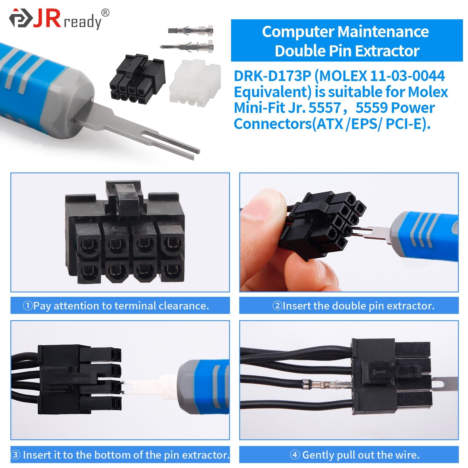 Jrready St5253 04 Molex Pin Extractor Kit Mini Fit Jr. Extraction Molex Micro Fit 3.0 Terminal Release Tool 3P 4P Pc Fan Connect