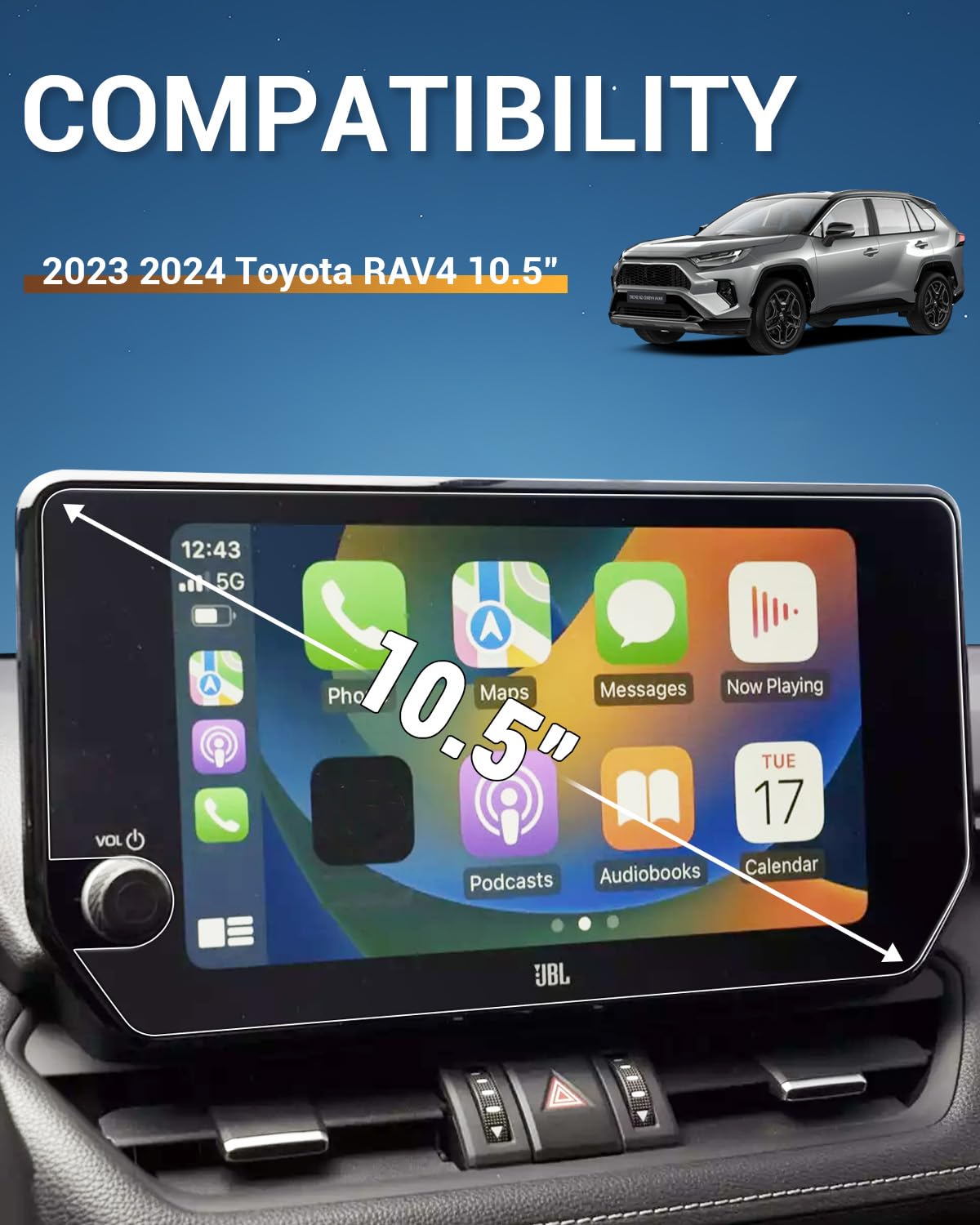 Yee Pin Screen Protector For 2023 2024 2025 Toyota Rav4 Accessories Hybrid Xle Premium/Adventure/Trd Off Road/Limited/Xse 10.5 Inch Touch Screen Cover Guard Sensitive Ultra Hd Clear Smooth Touch 2Pack