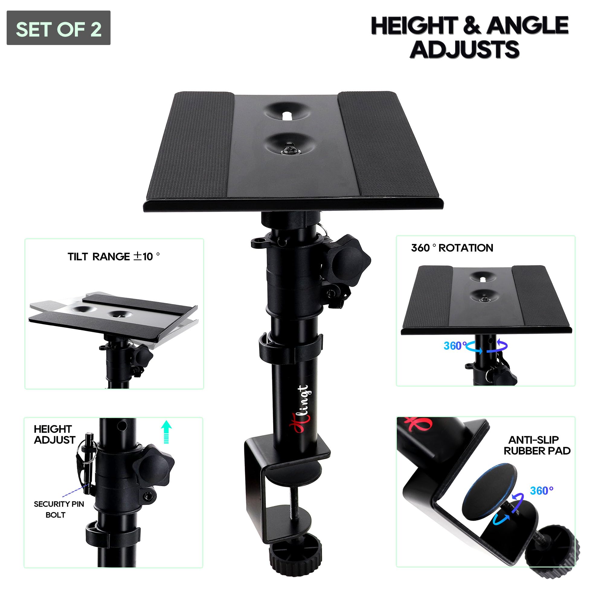 Desktop Speaker Stands Pair, Clamp-On Monitor Speaker Stand Riser Set Of 2, 6.7   X7.9    Metal Tray, -10 To +10 Tilt Angle, Ide
