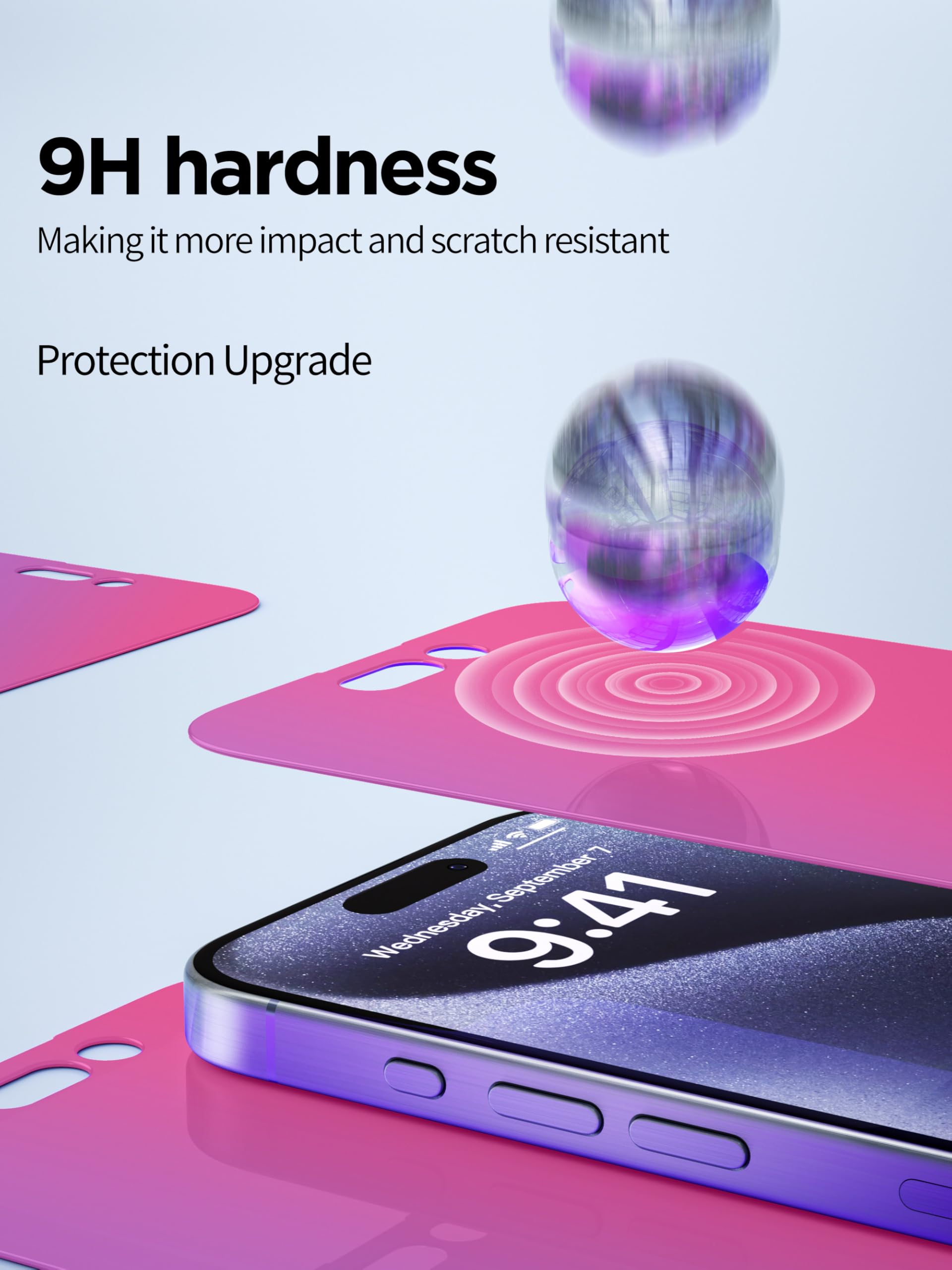 Pddkiss Compatible For Iphone 14 Pro Privacy Screen Protector Tempered Glass 6.1 Inch, Pink Gradient Anti Spy Anti Blue Light Hd