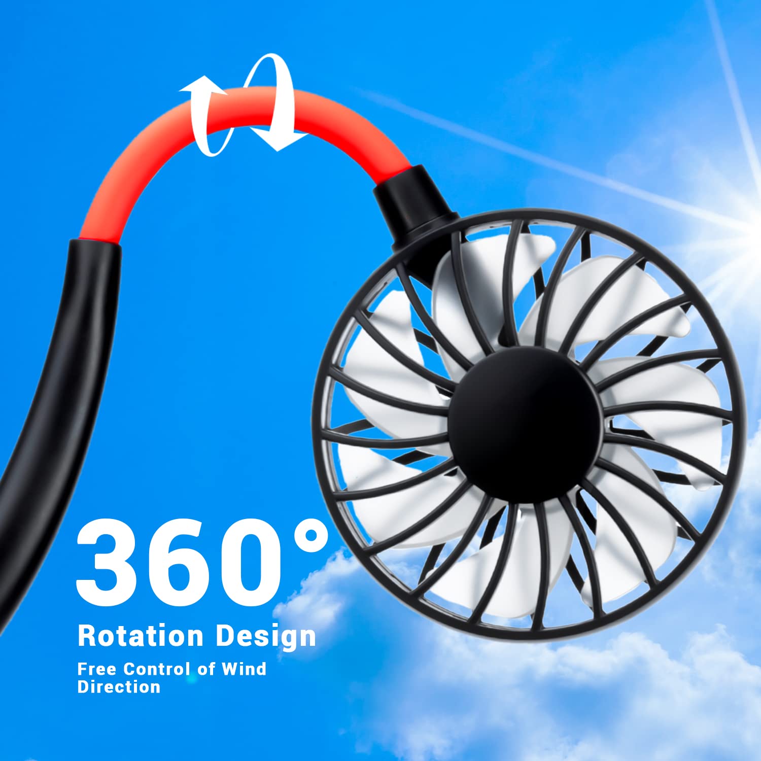 JUANANIUG Portable Neck Fan Hands-Free Rechargeable 3-Speed 360° Rotation Plastic Red Black 2-Pack