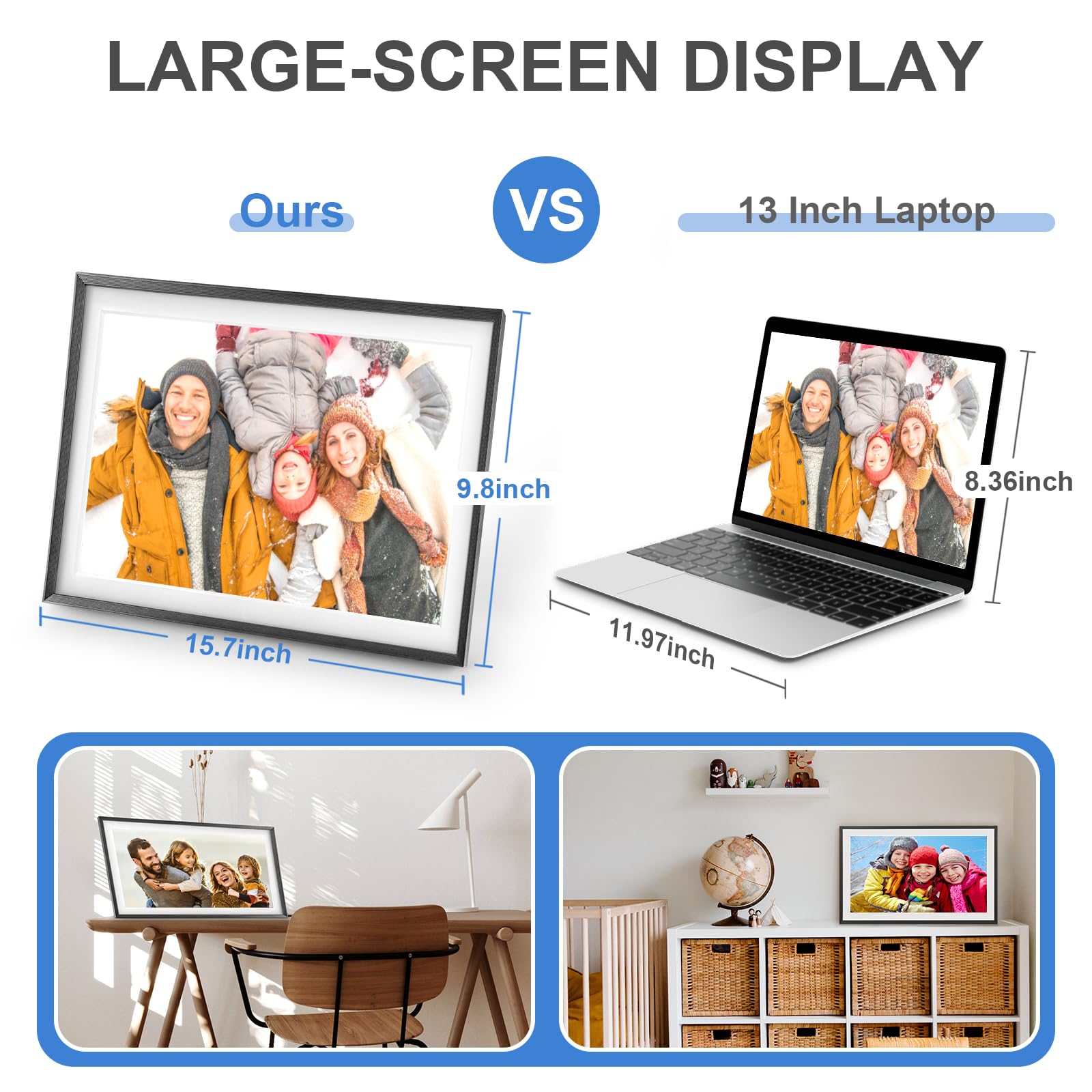 Digital Photo Frame 15.6 Inch   Wifi Digital Picture Frame With Free App   Share Photos And Videos With 1920 * 1080 Ips Hd Touch