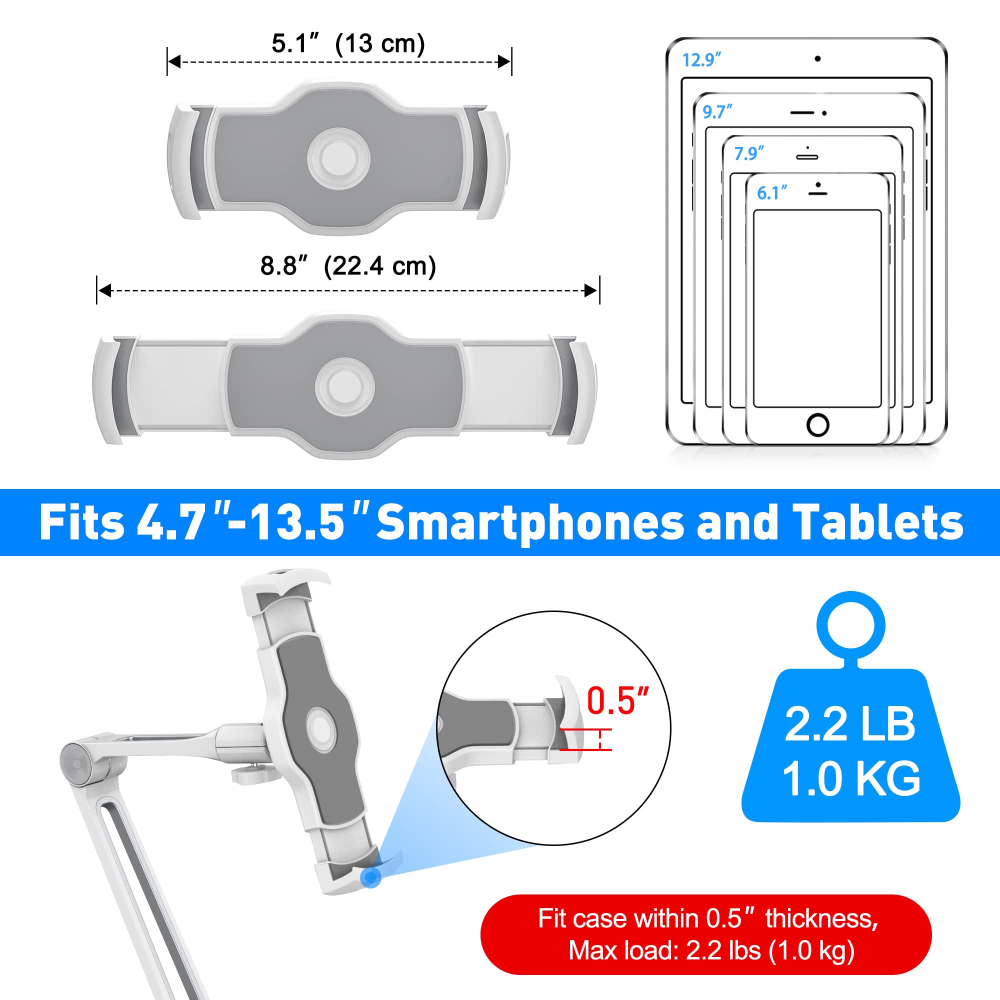 Abovetek Under Cabinet Ipad Mount, 3 In 1 Highflex 360 Ipads Wall Mount For Kitchen, Tablet Celling Under Counter Holder, Kitche