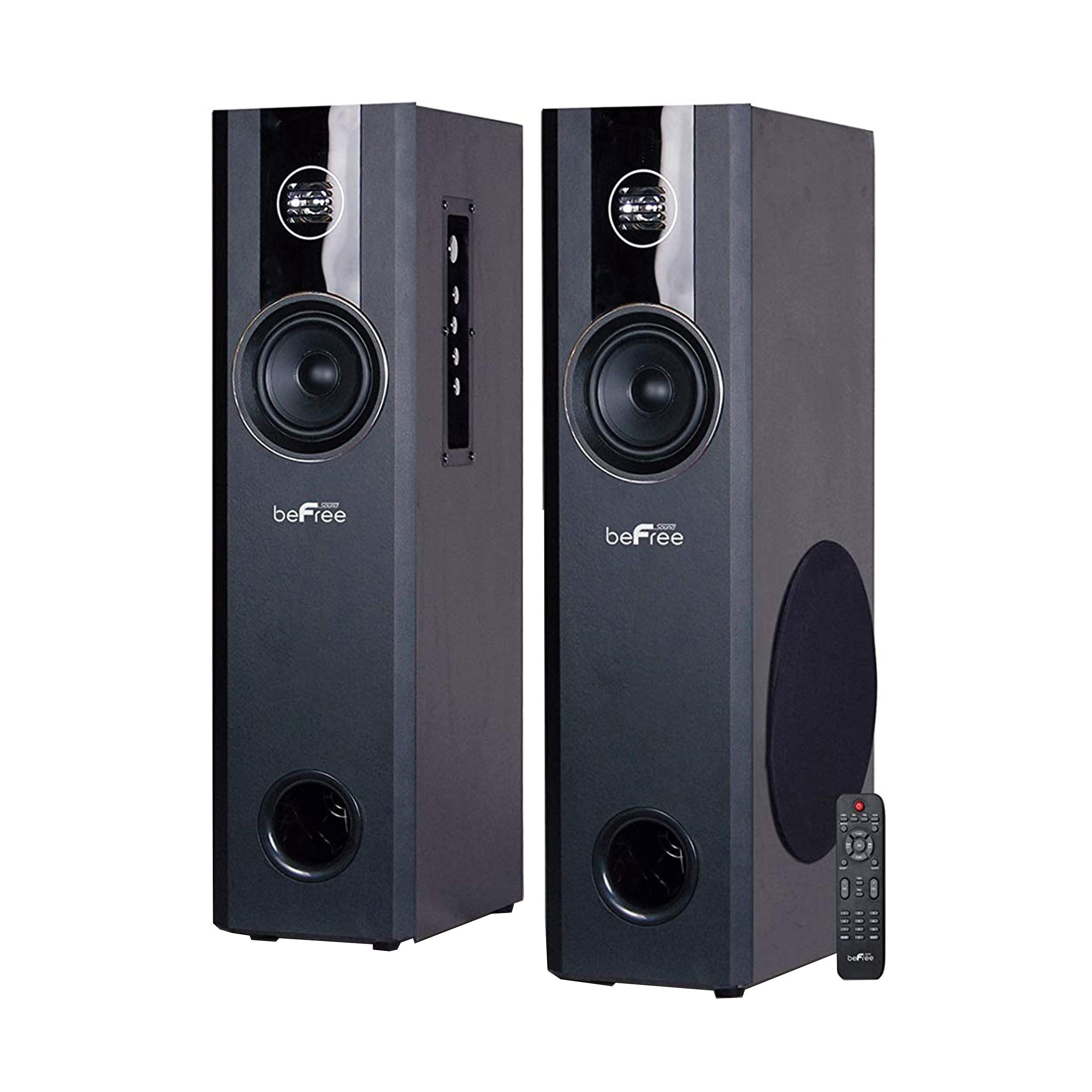 beFree Sound 2.1 Channel BluetoothPowered Black Tower Speakers with Optical Input