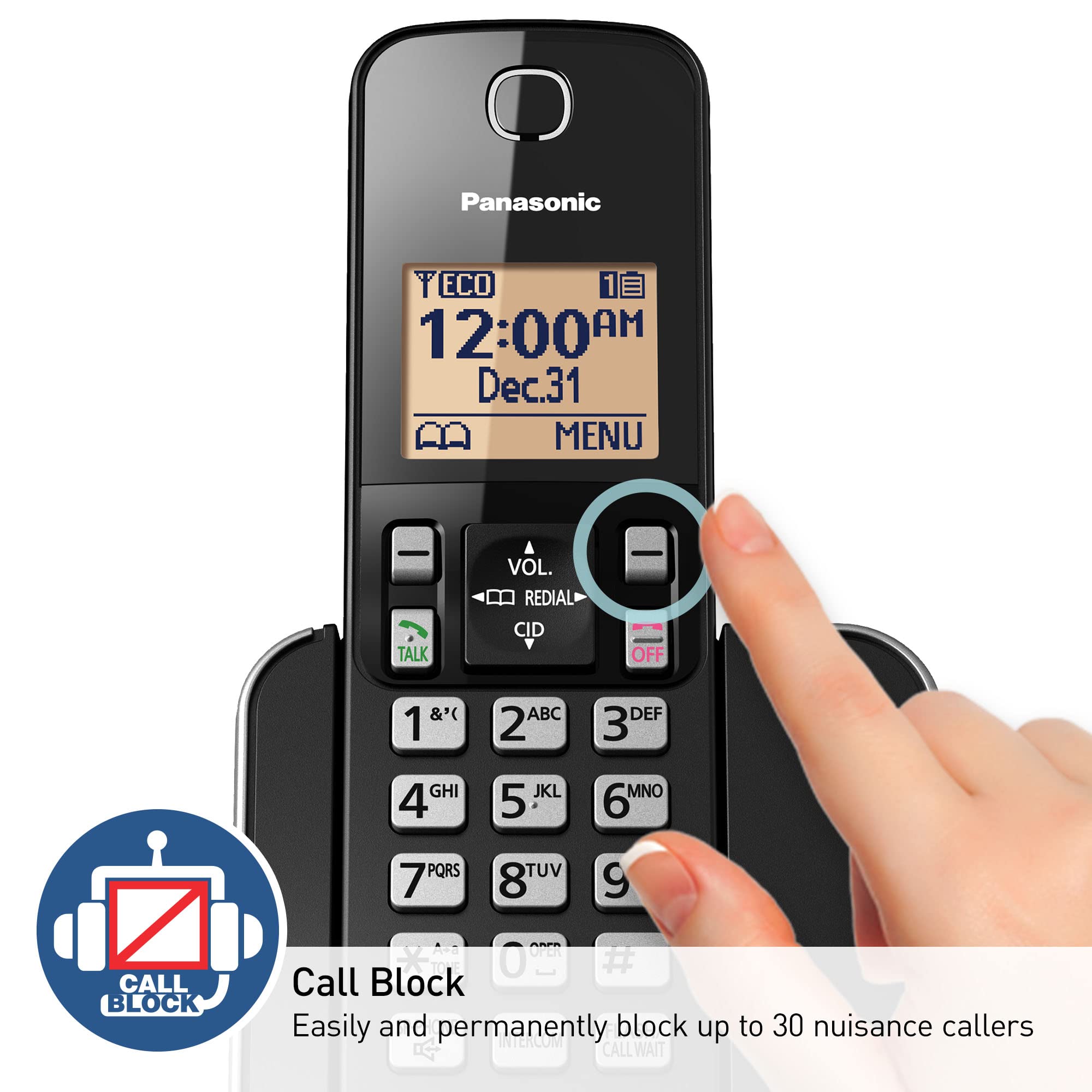 Panasonic Expandable Cordless Phone System With Amber Backlit Display And Call Block   1 Handset   Kx Tgc350B (Black)