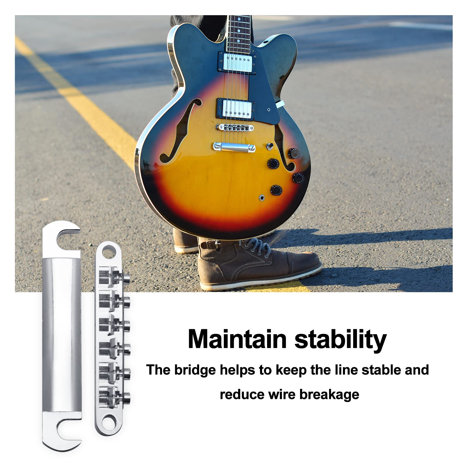 Saphue A Set Of String Saddle Tune O Matic Bridge And Tailpiece With Studs For Gb Lp Style Electric Guitar (Chrome)