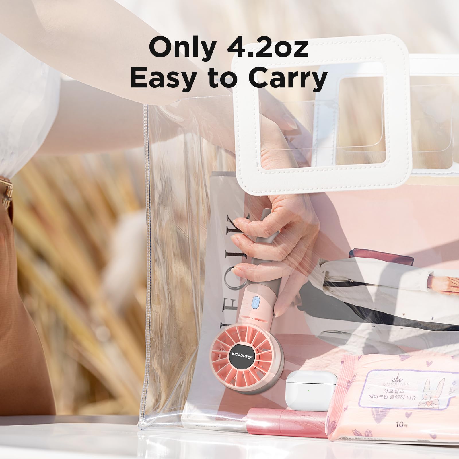 Amacool Portable Handheld Turbo Fan, 17Hrs Run Time Battery Operated Personal Fan, Mini Pocket Fan For Girl Woman Travel Makeup