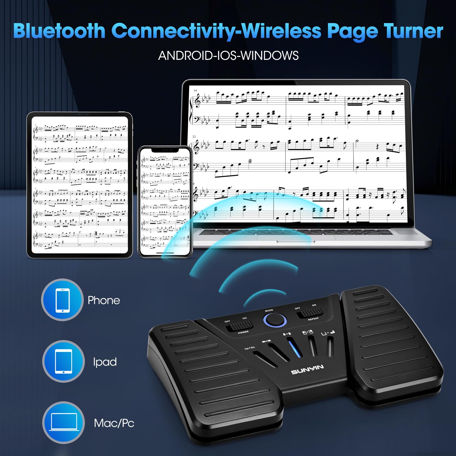 Wireless Page Turner Pedal Buletooth Foot Pedal Music Page Turner Pedal For Phones Ipad Tablets Phone Rechargeable Hands Free Pa