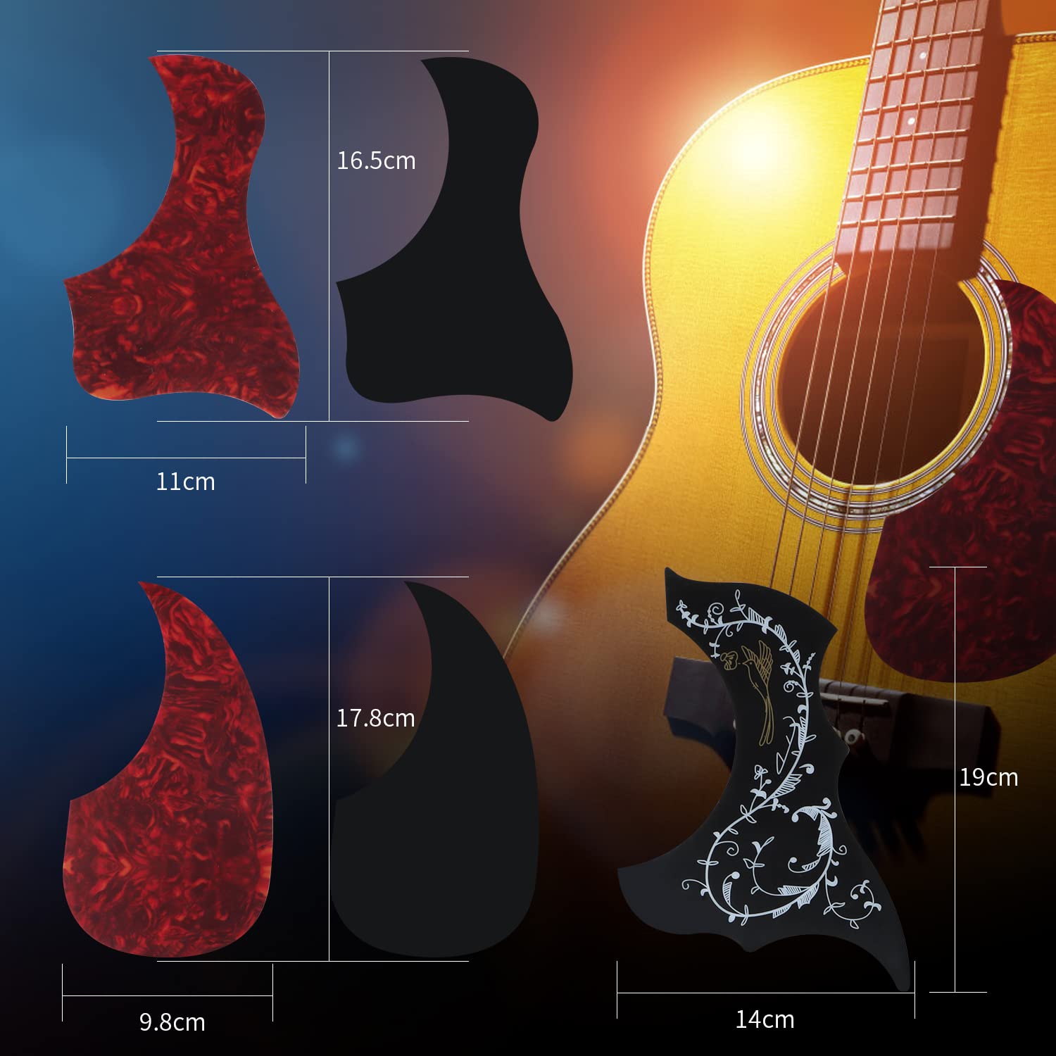 10Pc Guitar Pickguard,Acoustic & Classical Guitar Pick Guards, Hummingbird And Water Shaped Self Adhesive