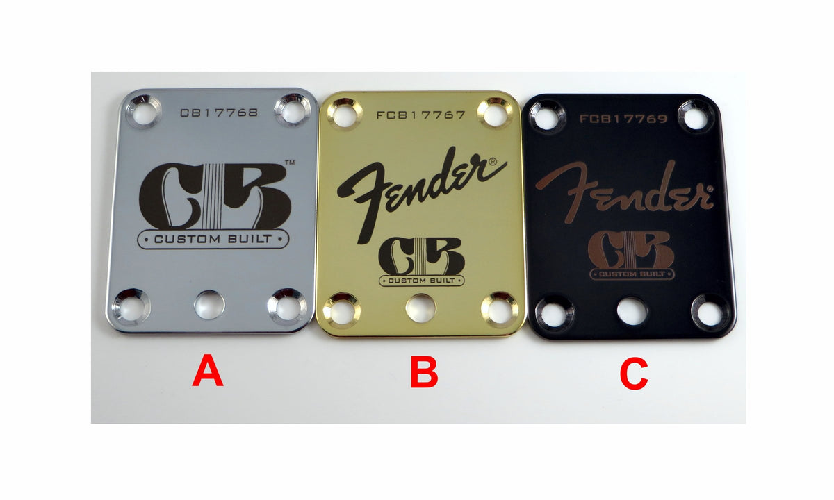 Standard 4 Bolt Style Guitar Neck Plate With Micro Tilt   Choose Color And Design   Custom Dark Engraved