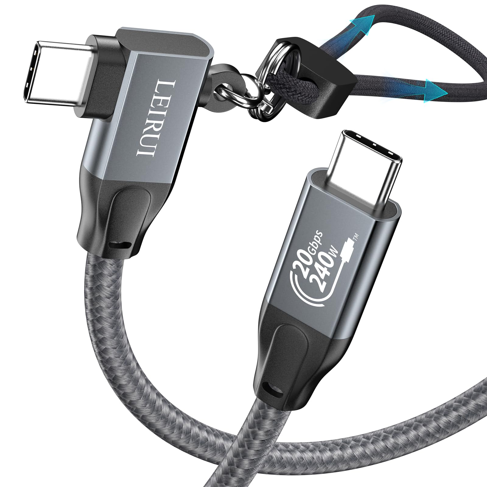 Usb C To Usb C Cable 90 Degree, 20Gbps Usb C Data Transfer 4K@144Hz/60Hz Video Usb 3.2 Gen2X2 Usb C Monitor Cable 240W Pd High Speed Fast Charging For Iphone 15 Pro Macbook Pro Ipad Pro, Braided