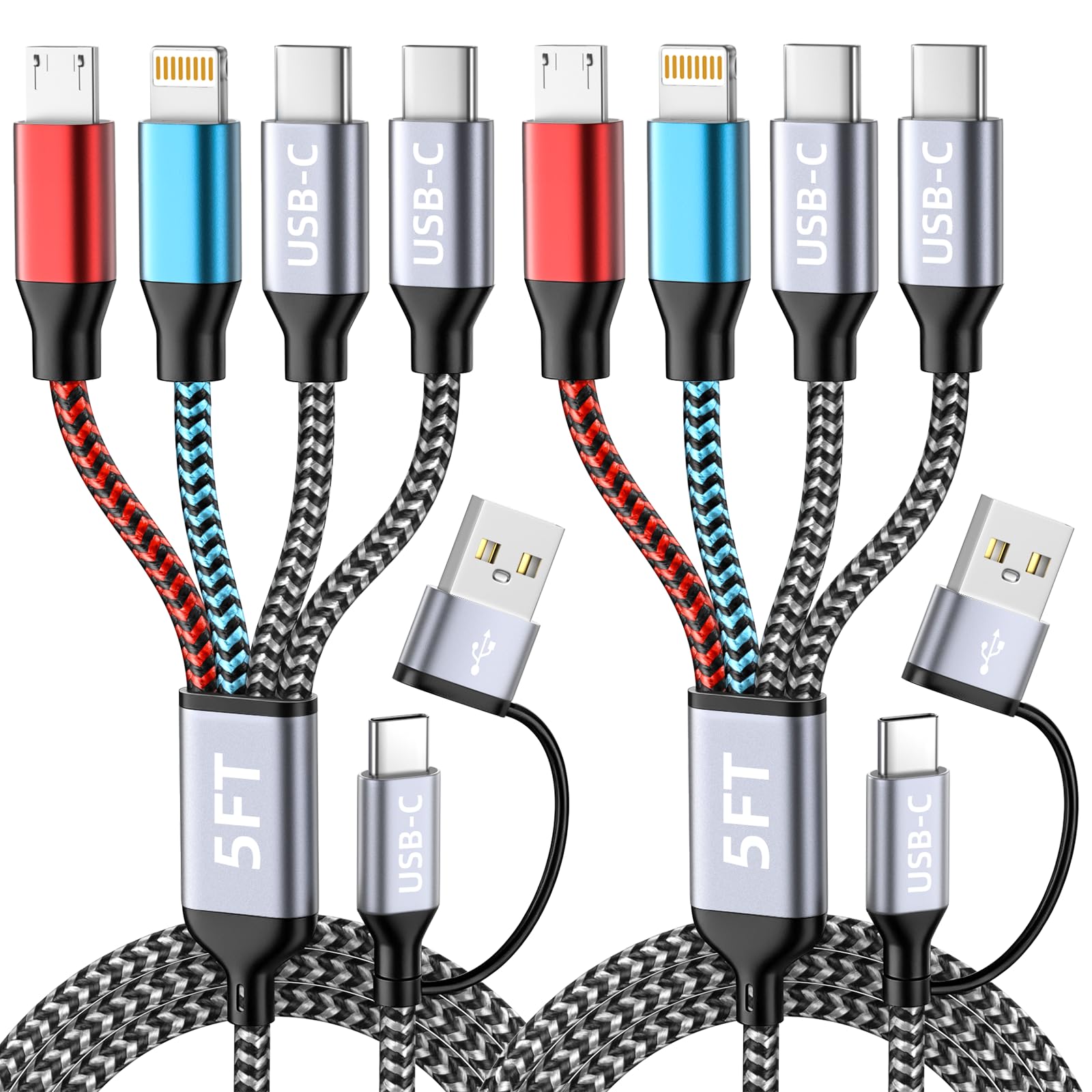 Dual USBC 4IN2 Multi Charging Cable, USB C Cable for iPhone Series 5FT