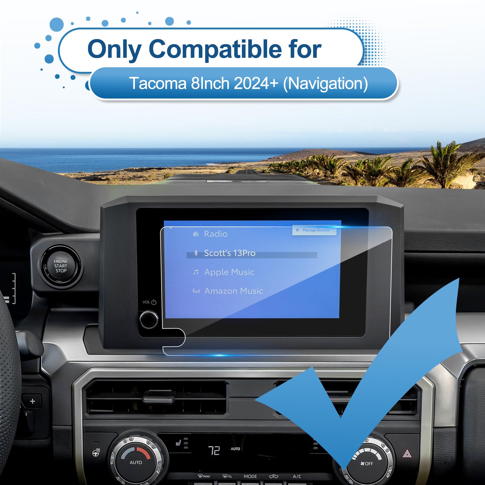 Coleya For 2024 Toyota Tacoma Screen Protector, 8 Inch Touchscreen (Sr/Sr5/Trd Prerunner/Trd Sport/Trd Off Road), 9H Tempered Gl