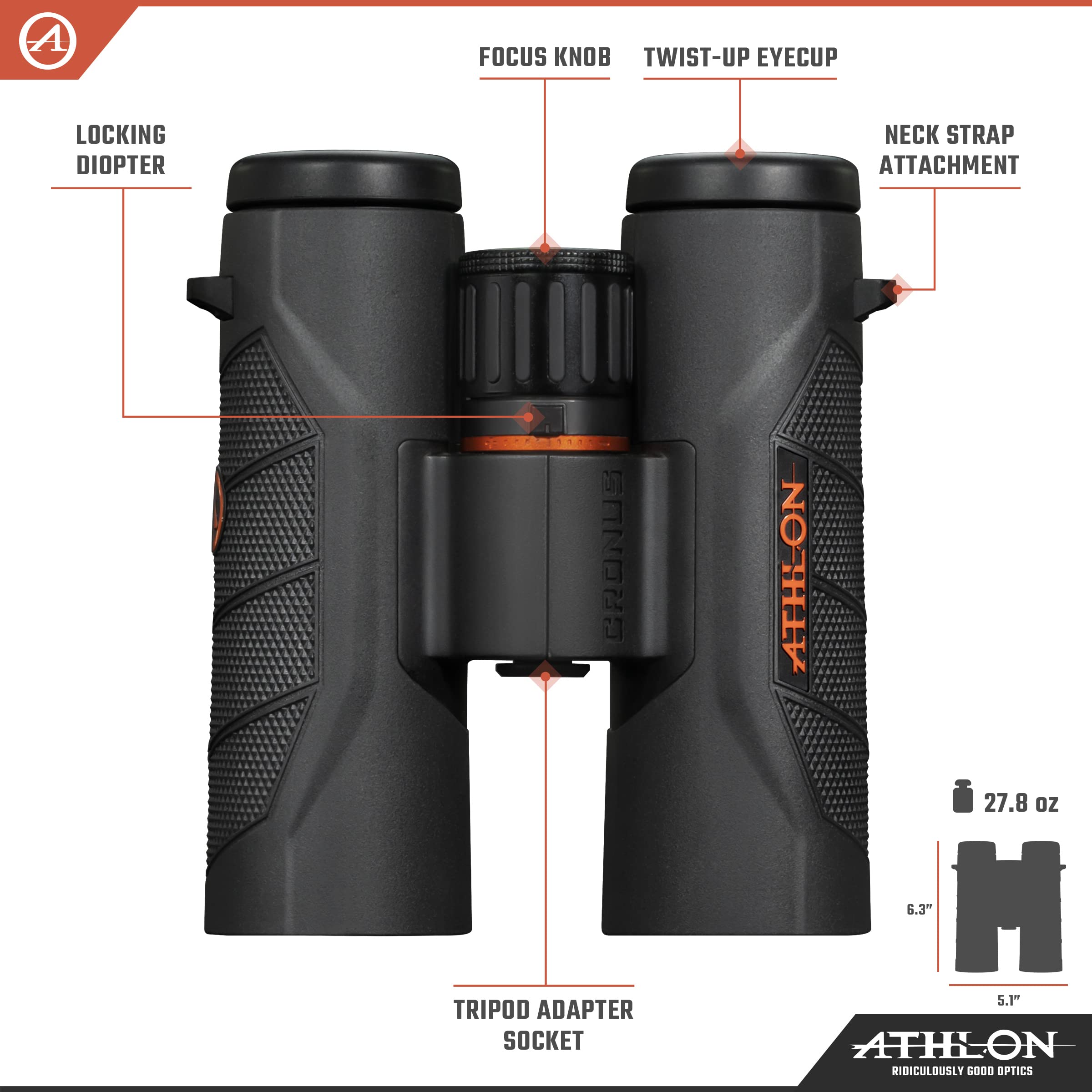 Athlon Optics 10X42 Cronus G2 Uhd Black Binoculars With Eye Relief For Adults And Kids, High-Powered Binoculars For Hunting, Bir