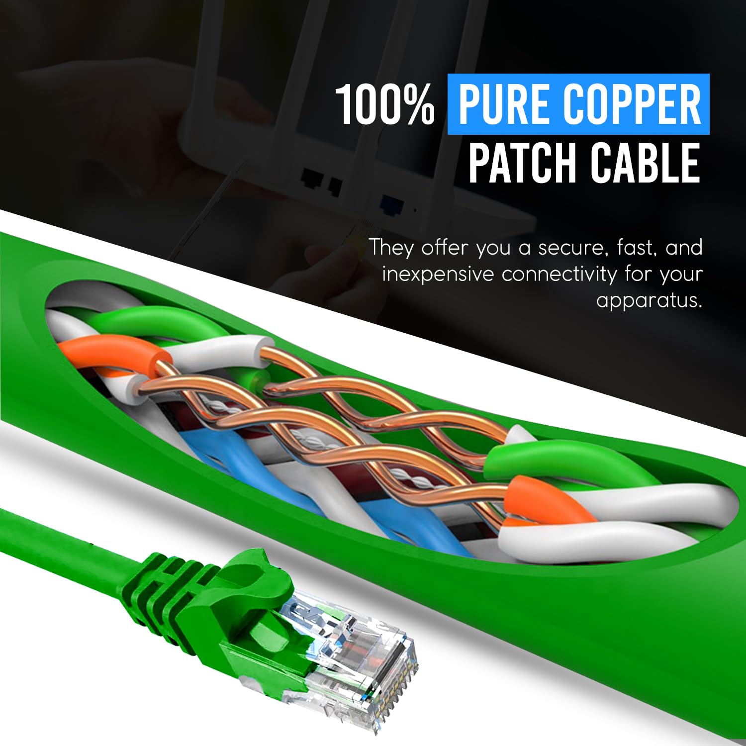 Newyork Cables Cat6 Ethernet Patch Cable 10Ft (1 Pack), Snagless Cat6 Patch Cables For Data Centers, 10Gbps, 550Mhz Ethernet Cord, Bare Copper Network Patch Cables For Home And Enterprise  Green