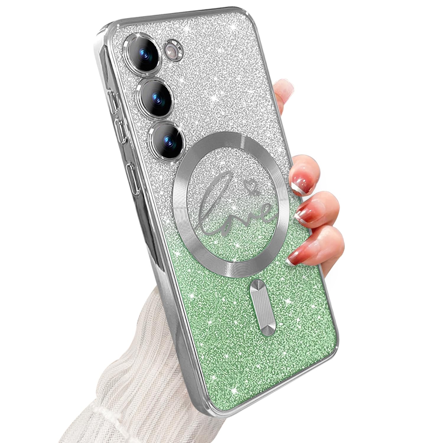 Zonrw For Samsung Galaxy S23 Case Magnetic,For Women Girl Soft Cute Luxury Love Heart Plating Bling Gradient Glitter Phone Case