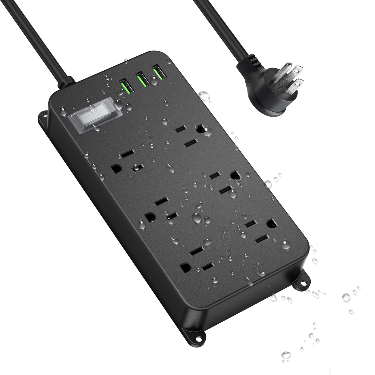Outdoor Power Strip Weatherproof With Usb,Waterproof Surge Protector,3 Usb Ports,6 Outlets,Multi Plug Electrical Outlet For Camp