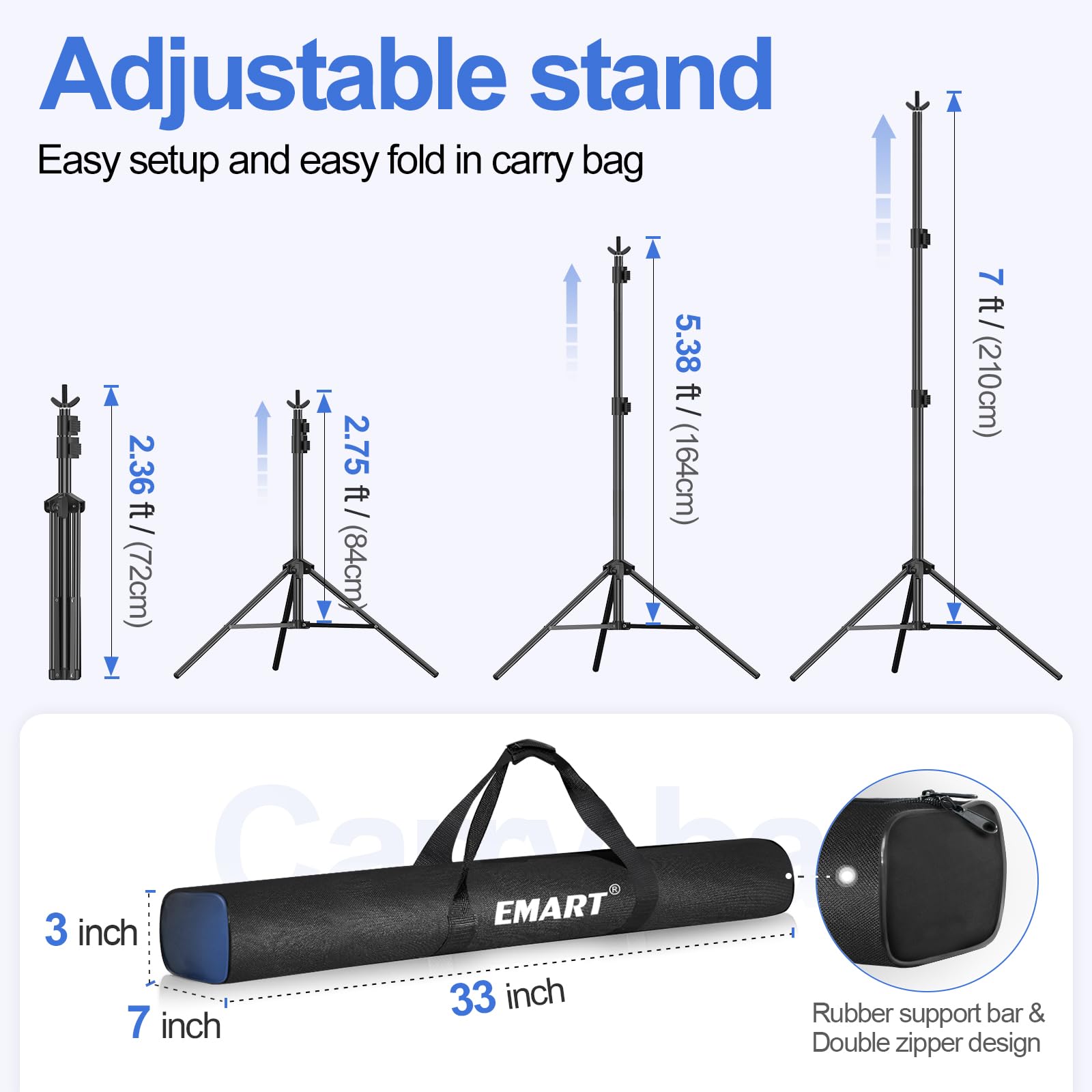 Emart Backdrop Stand 10X7Ft(Wxh) Photo Studio Adjustable Background Stand Support Kit With 2 Crossbars, 8 Clamps, 2 Sandbags And Carry Bag For Parties, Events Decoration, Wedding, Photography