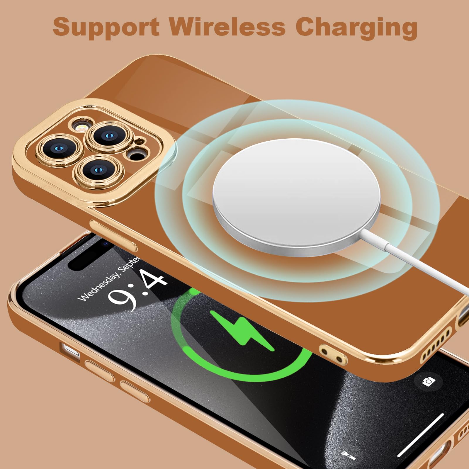 Lafunda Designed For Iphone 15 Pro Max Case Cute, Luxury Plating Cases For Women Girls Gold Edge Tpu Bumper Cover With Camera Pr