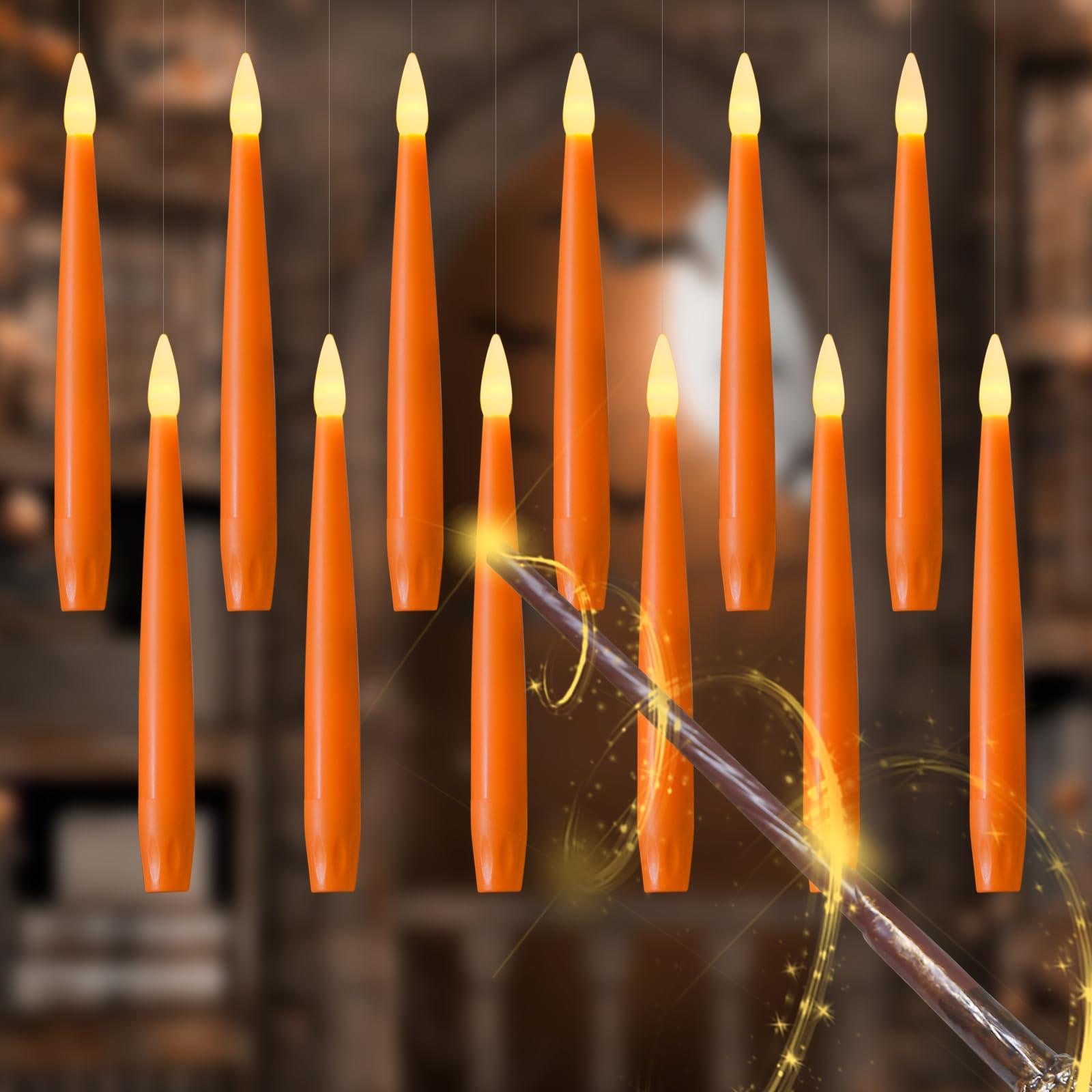 Zevanor Orange Floating Candles With Remote, 6    Flameless Flickering Hanging Candles With Timer Function, Battery Operated Led