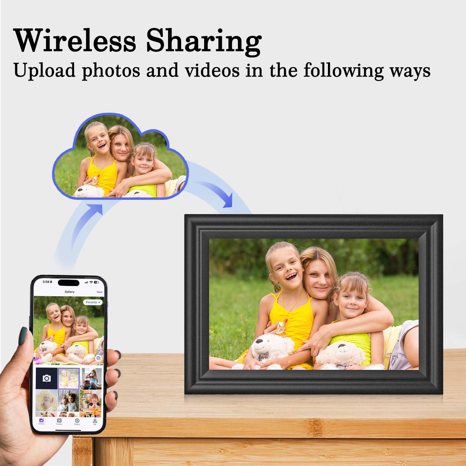 Digital Picture Frame Wifi 10.1'' Ips Display 1280X800 Touch Screen 16Gb And Black Classic Finish Instantly Share Photos And Vid