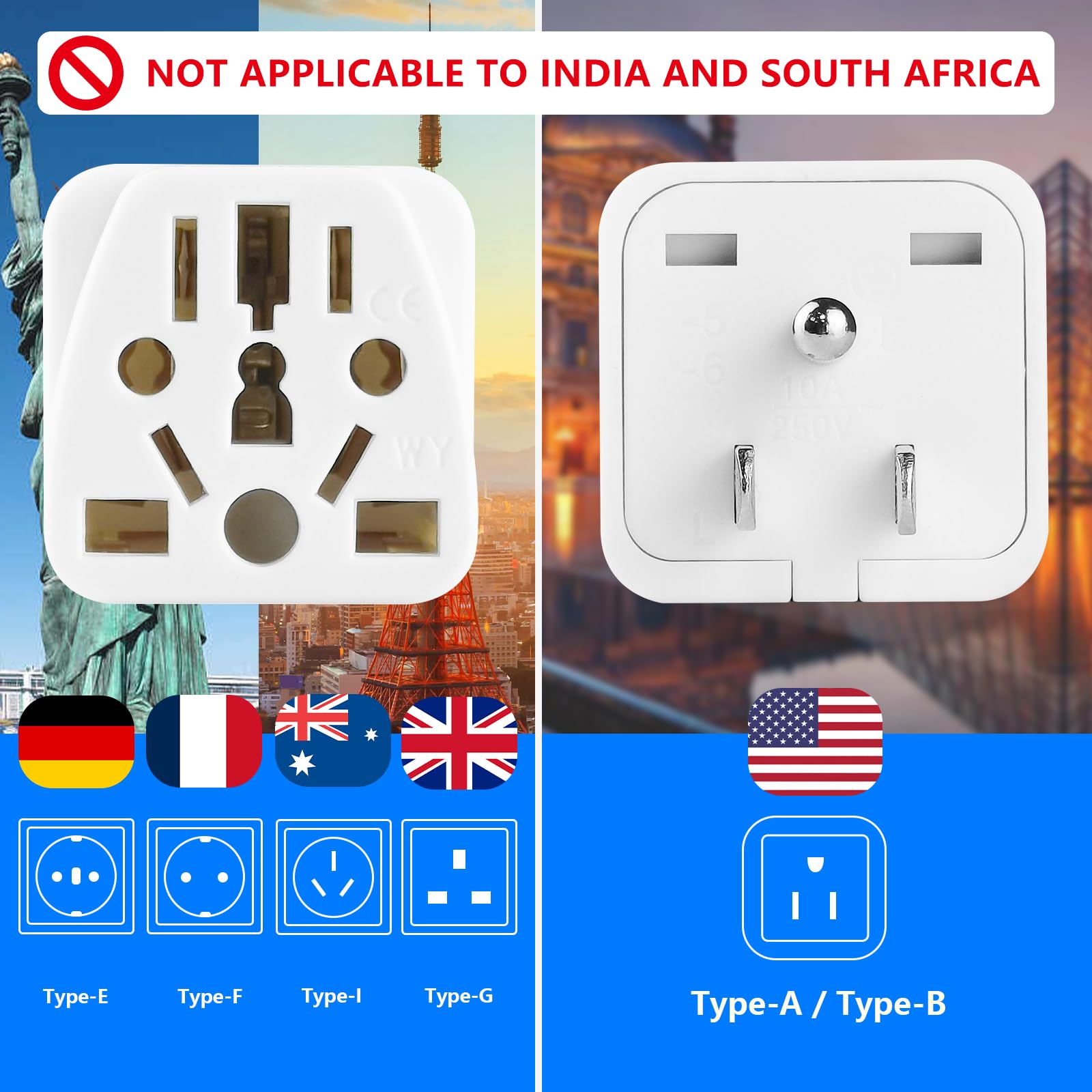European To Us Plug Adapter, Uk To Us Plug Adapter, 2 Pack Us Plug Adapter, Universal To American Outlet Plug Adapter, Eu/Uk/Au/