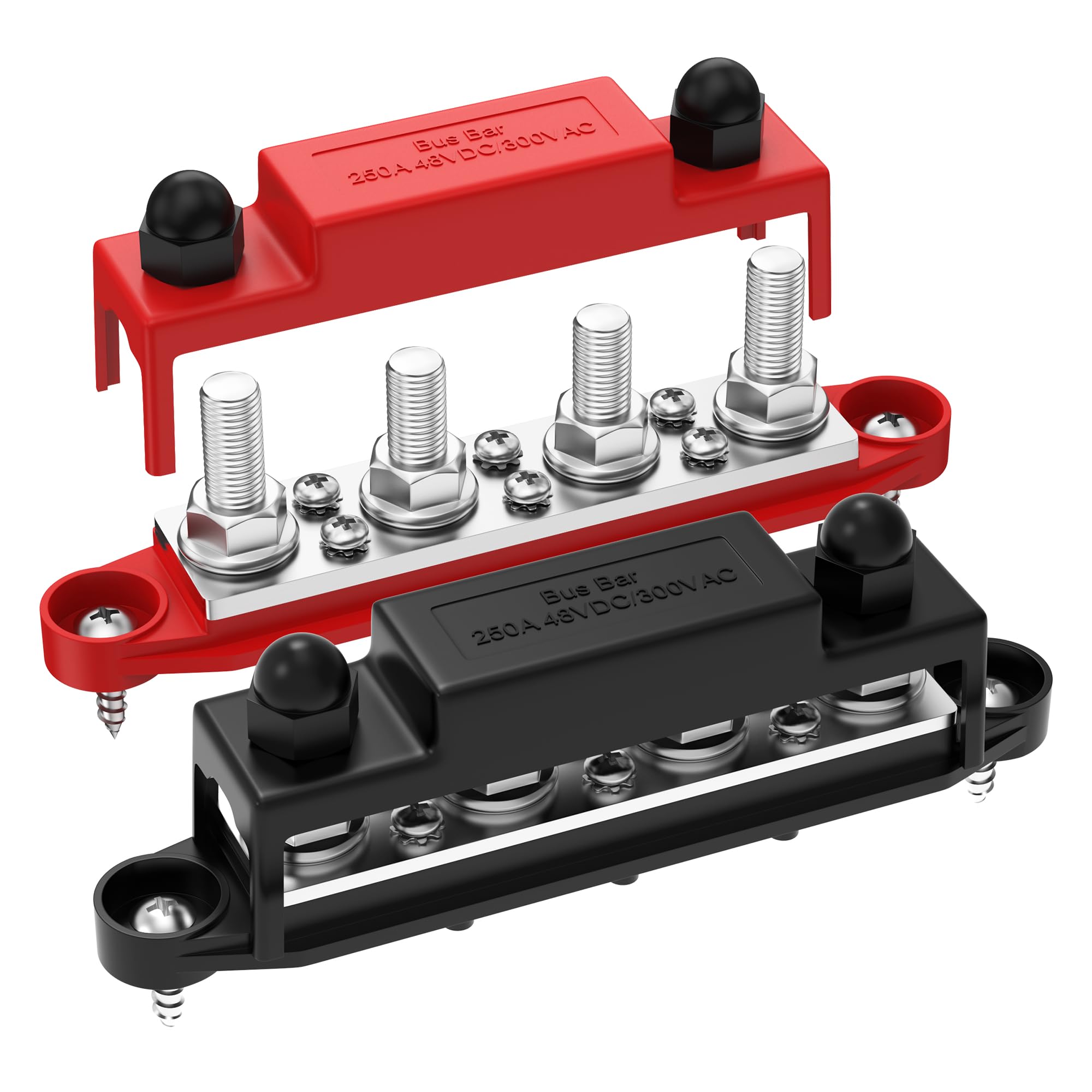 Rvboatpat Upgrade 250A 12V Bus Bar Battery Power Distribution Block Car Audio 12 Volt Dc Busbar 4 X 3/8'' Posts 6 X #8 Screws Fo