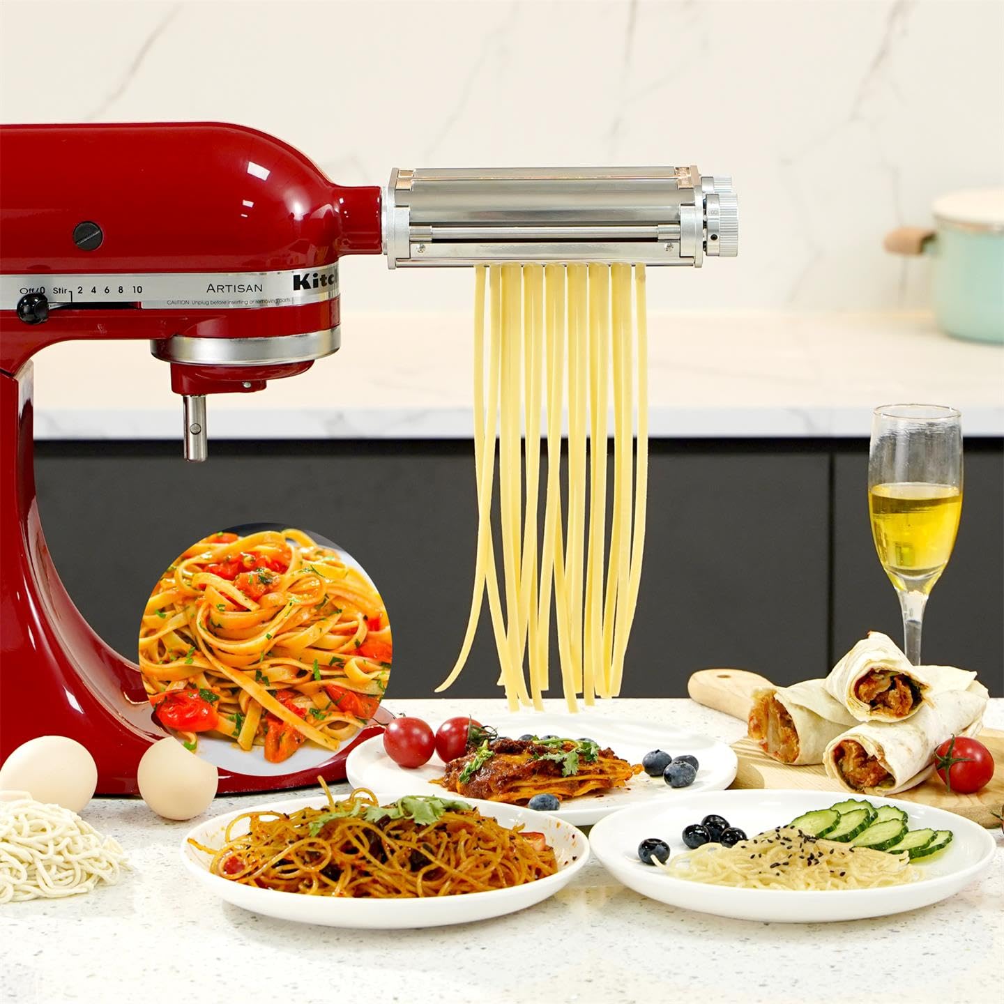 Favorkit Pasta Maker Attachment 3 In 1 Set Compatible For Kitchenaid Mixers Plus Hub Knob Screw Accessory Included Pasta Sheet R