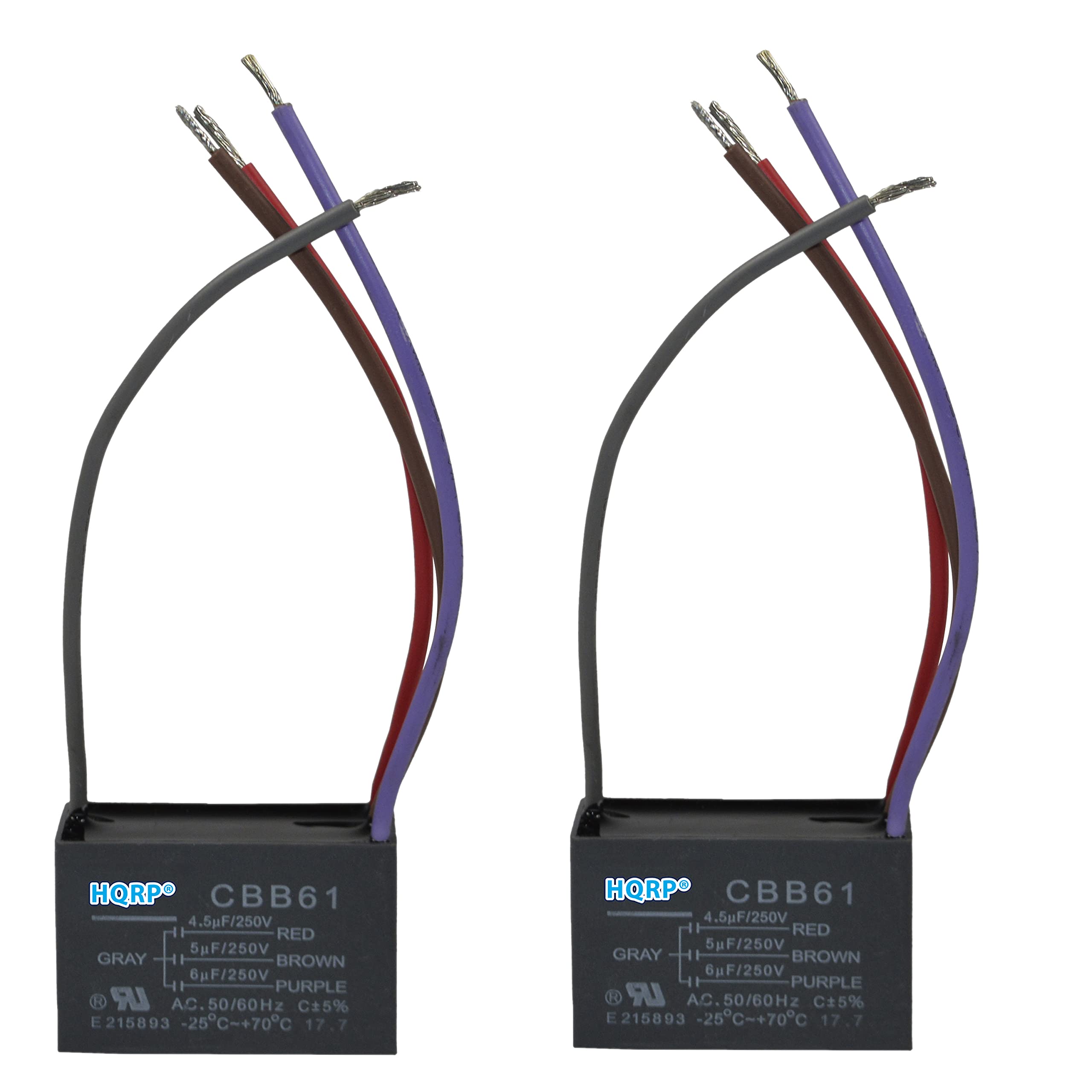 Hqrp 2 Pack Ceiling Fan Capacitor Cbb61 4.5Uf+5Uf+6Uf 4 Wire Ul Listed