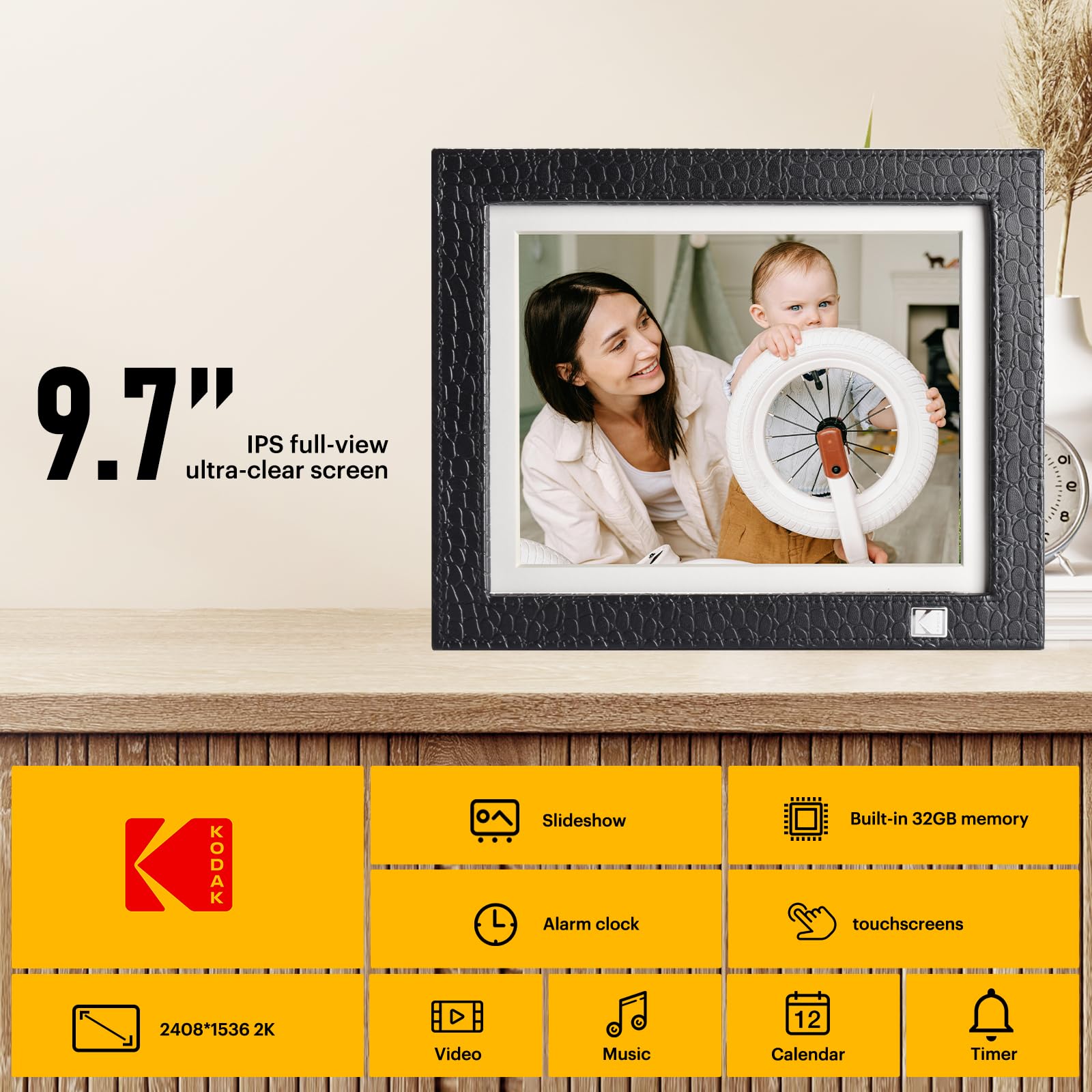 Kodak Digital Photo Frame With Wifi, 9.7 Inch 2048X1536 Ips 2K Touch Screen, 32Gb Storage, Auto Rotate Motion Sensor, Share Phot