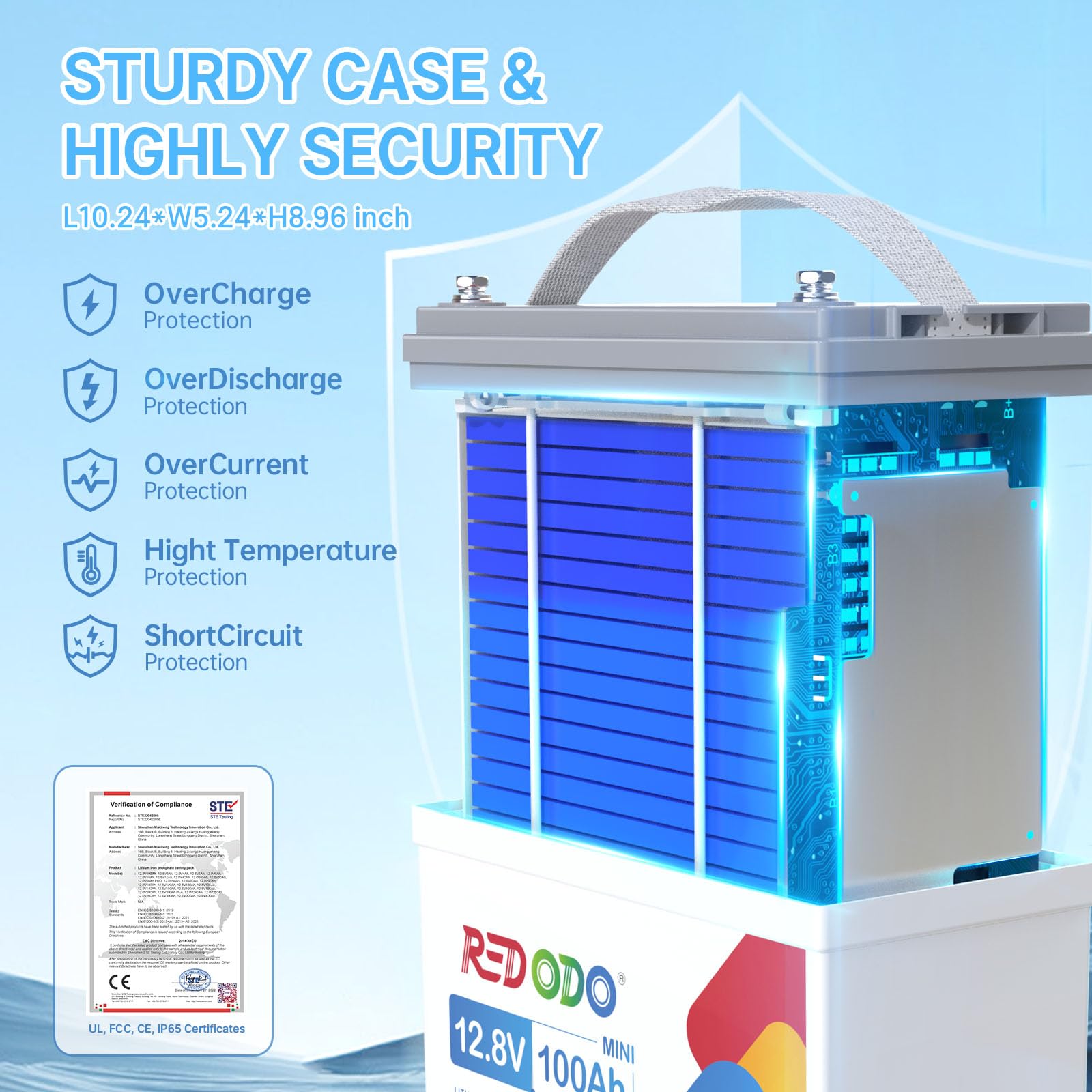 Redodo 12V 100Ah Mini Lifepo4 Battery, Smallest Lithium Battery With Upgraded 100A Bms, Max 1280Wh, Up To 15000 Deep Cycles Batt