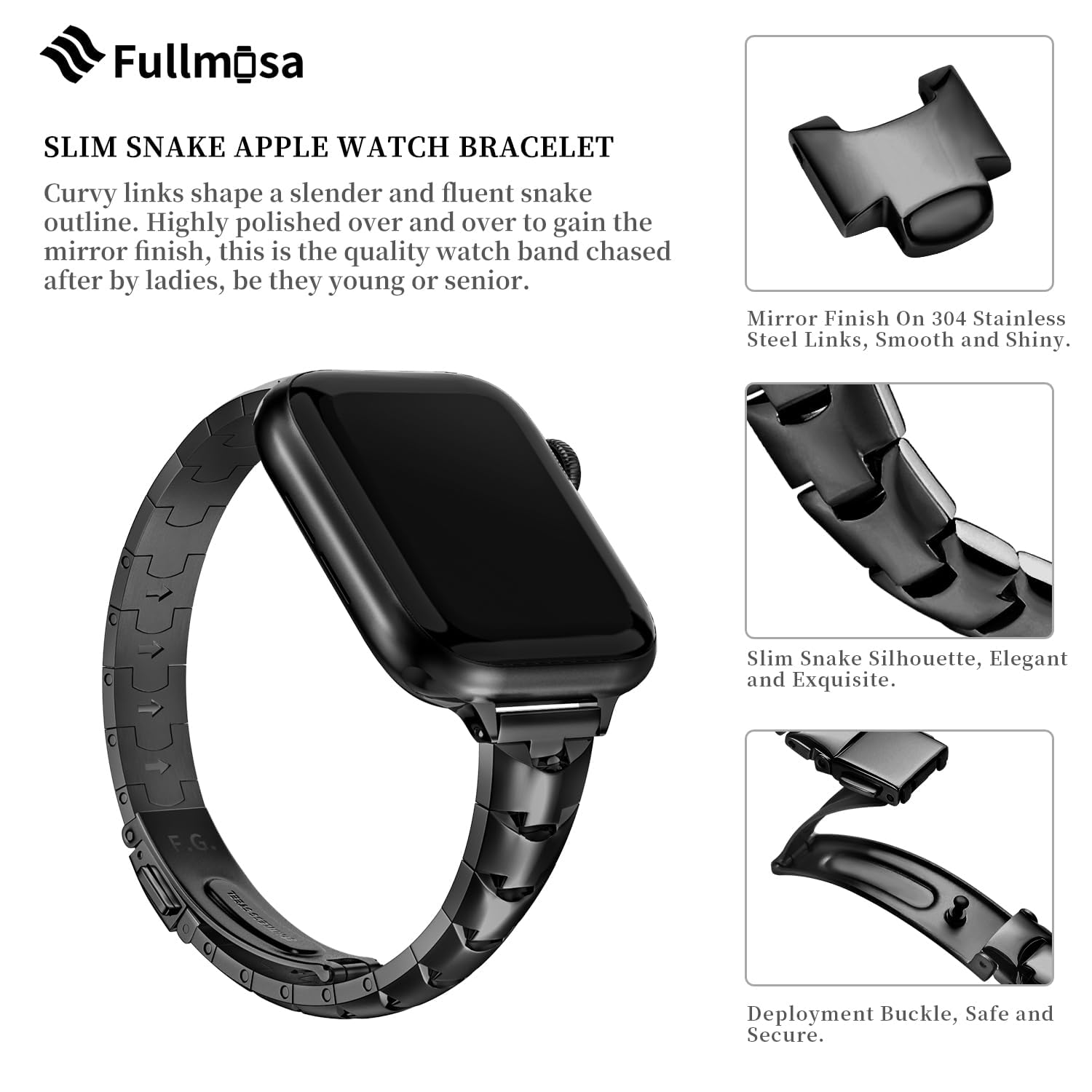 Fullmosa Slim Metal Band Compatible With Apple Watch Band 42Mm 41Mm 40Mm 38Mm,Dressy Stainless Steel Chain Strap For Women Iwatc