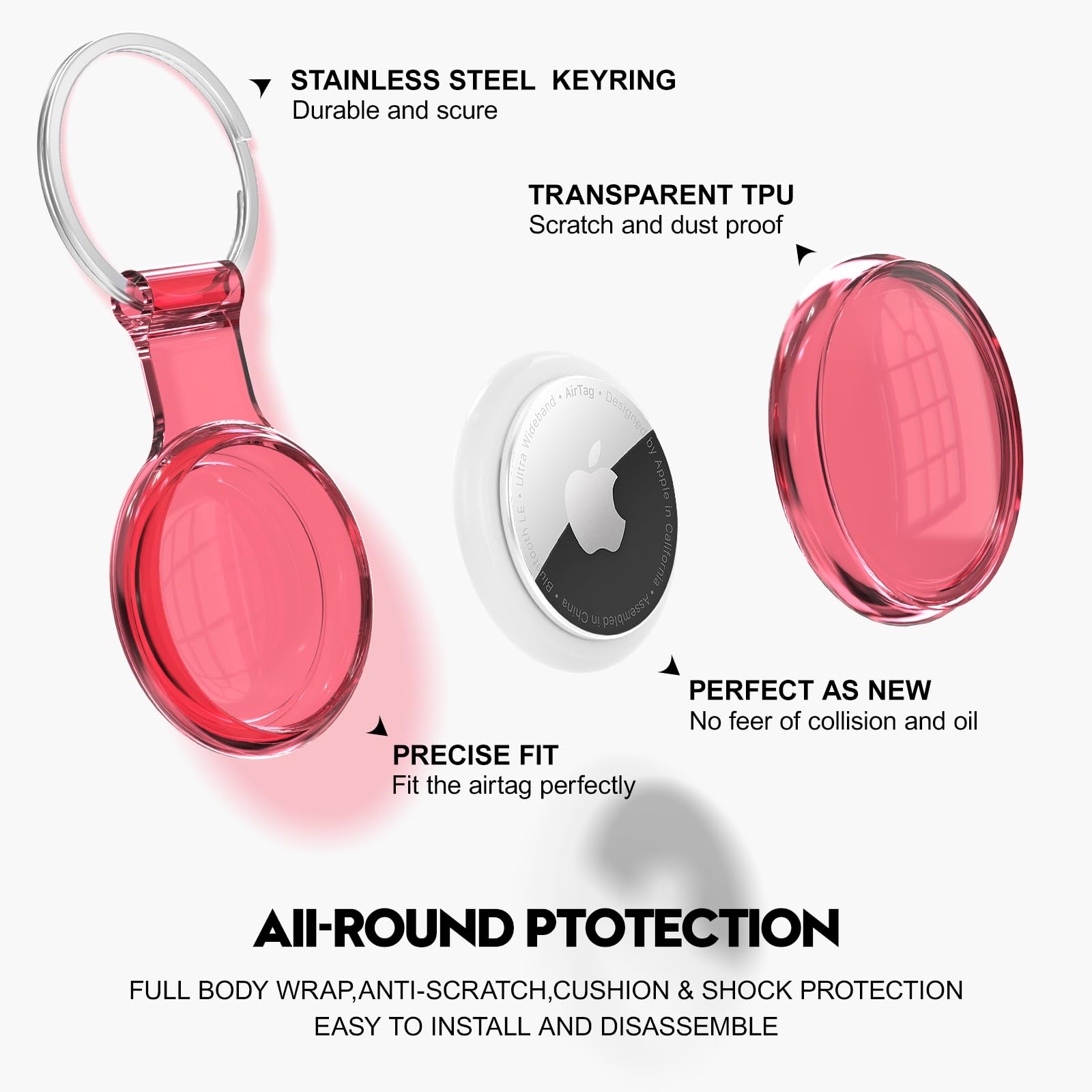 4 Pack Airtag Holder Compatible With Apple Airtags, Waterproof & Dustproof & Anti Collision Airtag Cover With Multi Color Transp