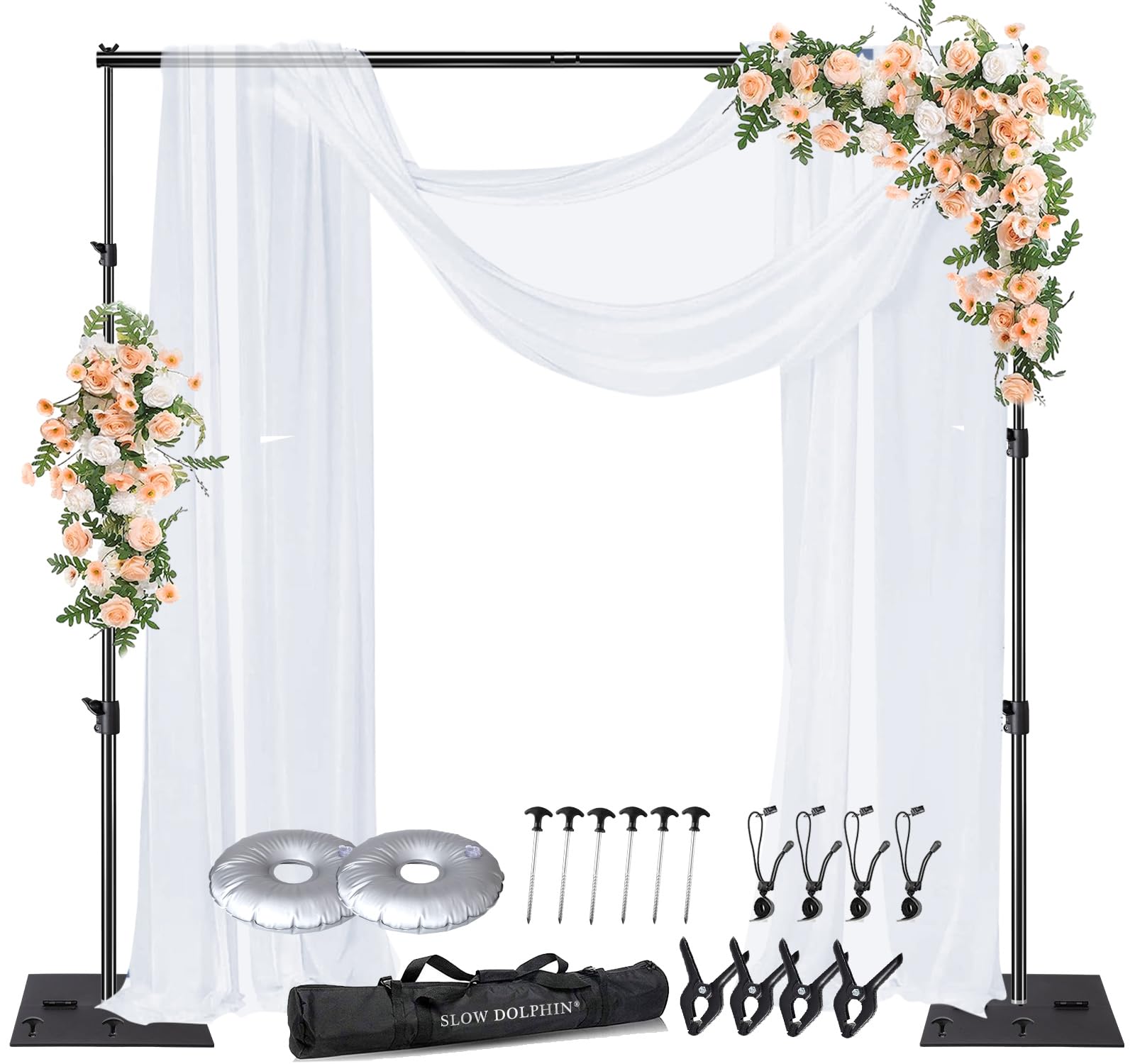 Slow Dolphin Pipe And Drape Photography Backdrop Stand Kit Adjustable Photo Background Stand 10Ft X 10Ft With Metal Base For Par