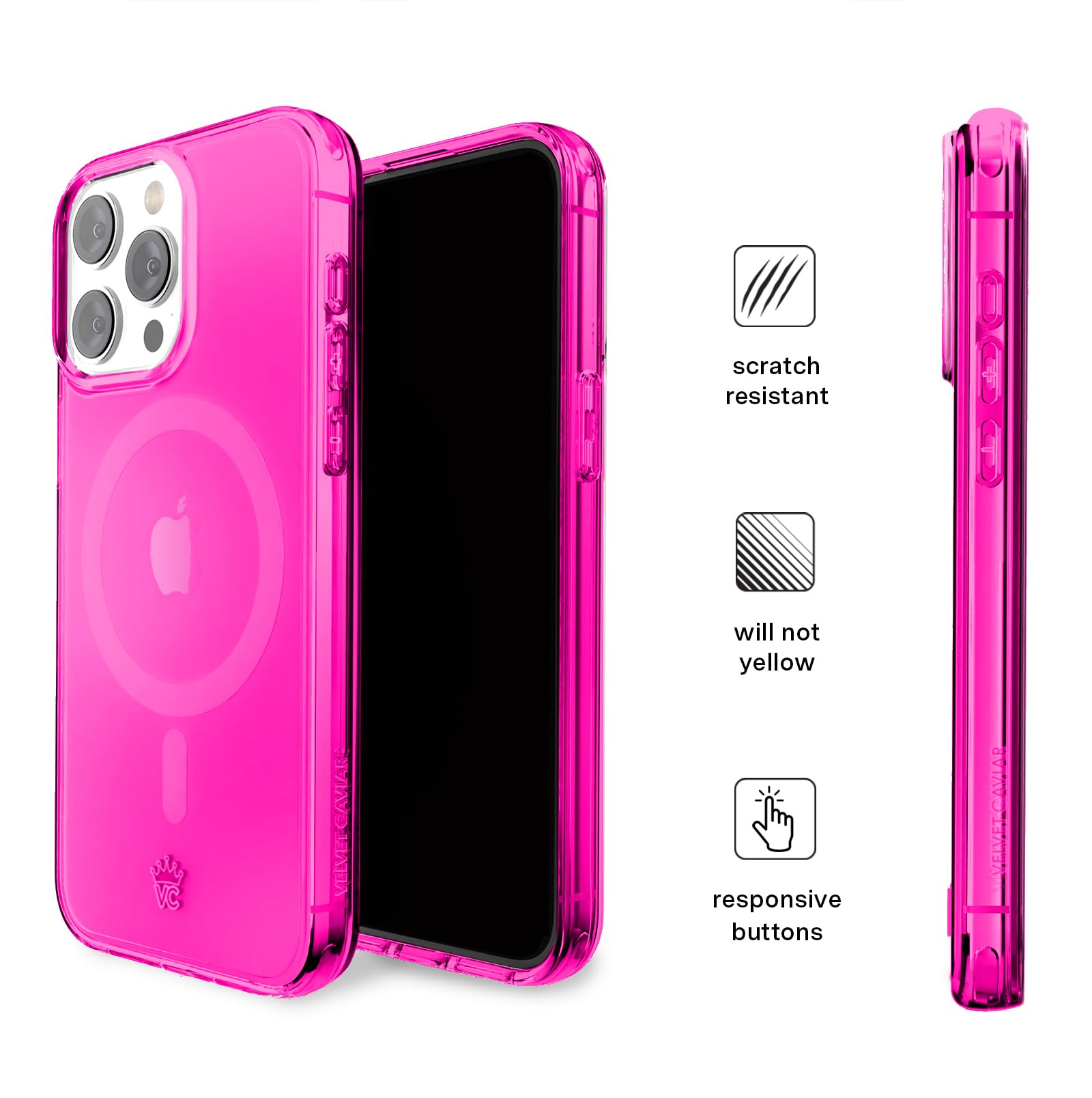 Velvet Caviar Compatible With Iphone 15 Pro Case Neon Hot Pink [8Ft Drop Tested] Compatible With Magsafe   Protective Clear Colo