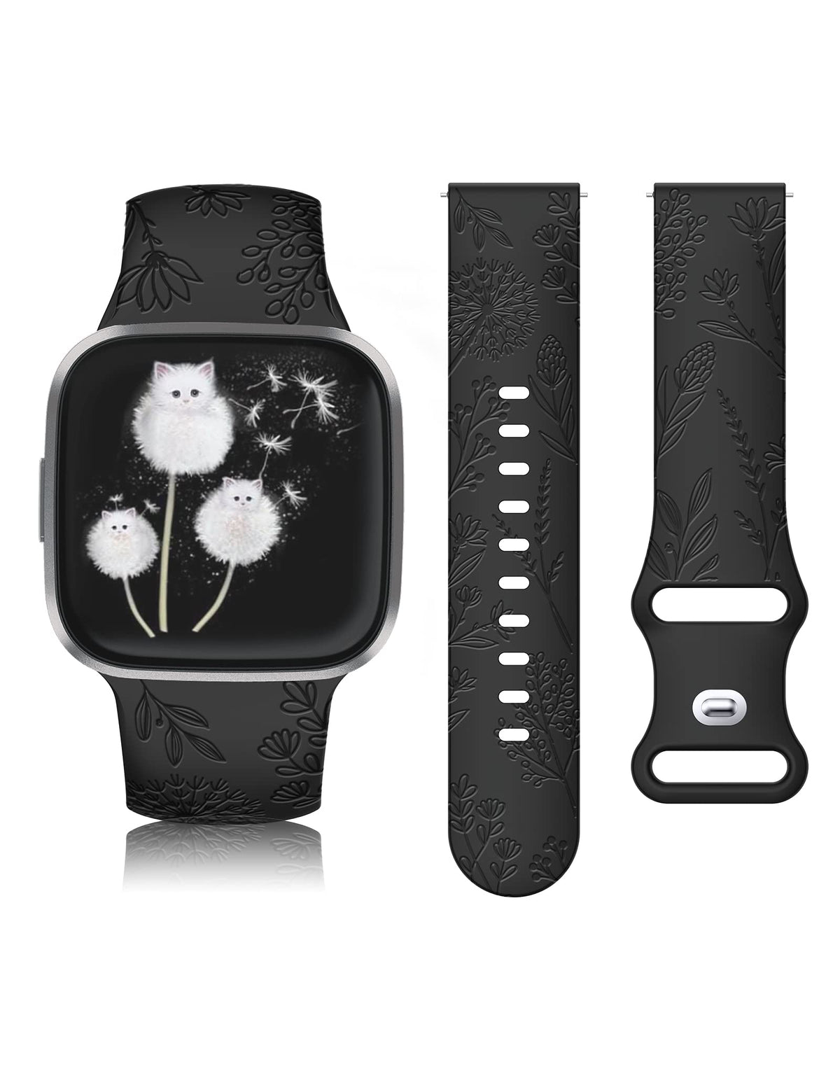 Minyee 3 Packs Floral Engraved Band Compatible With Fitbit Versa 2 Band/Versa Lite/Versa Band Women, Cute Soft Silicone Dandelio