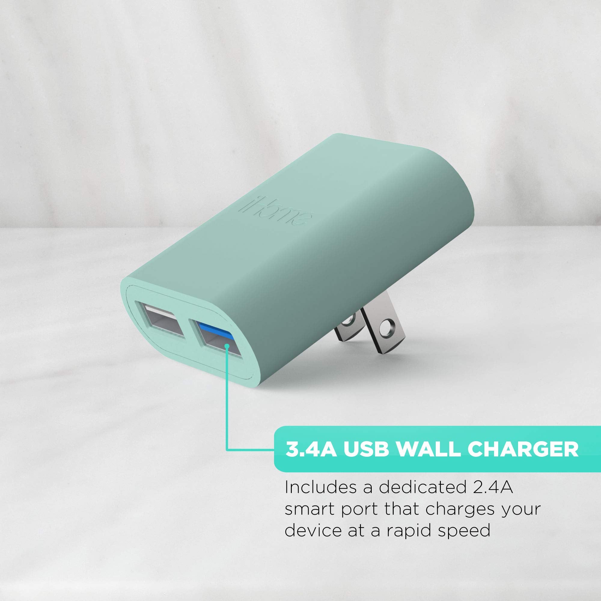 Ihome Ac Pro 3.4 Amp 2 Port Usb Wall Charger, Flat Foldable Plug For Iphone 12/12 Pro/12 Pro Max/ 11/11 Pro/11 Pro Max/Xs,/Xs Ma