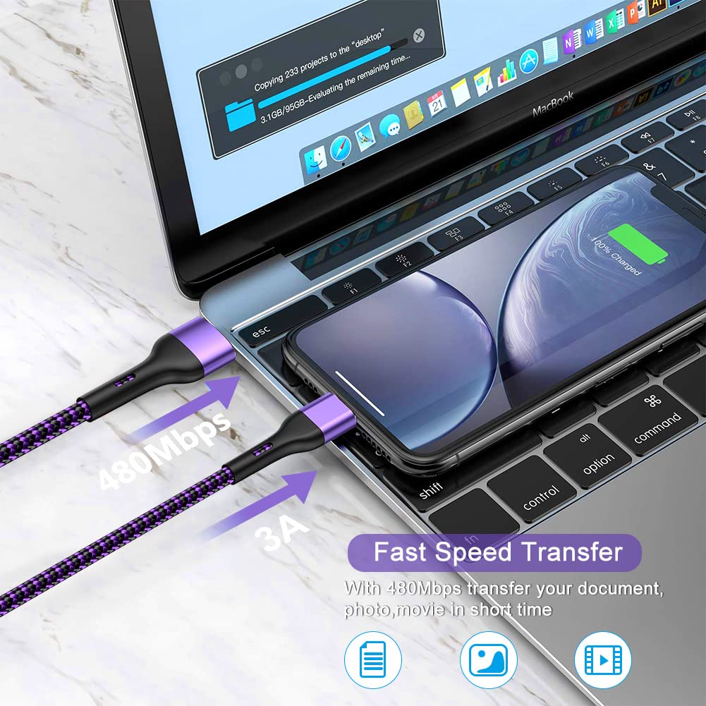 Iphone Charger 4Pack 7Inch, [Apple Mfi Certified] Short Lightning Cable 7Inch, Iphone Charging Cord Fast Charging Cable For Iphone 13 12 Pro Max Mini 11 Pro Xs Xr X 10 8 7 Plus 6S 6 Se Ipad Purple